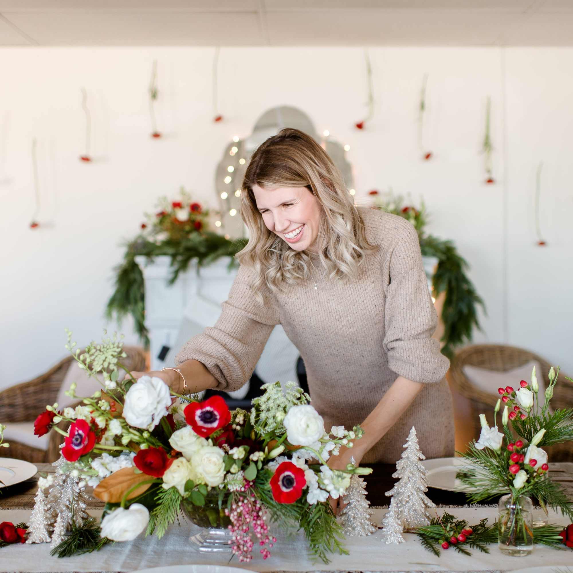 Christmas Compote Centerpiece with Red and White Flowers and Christmas Greens! 
, photo 2 of 3