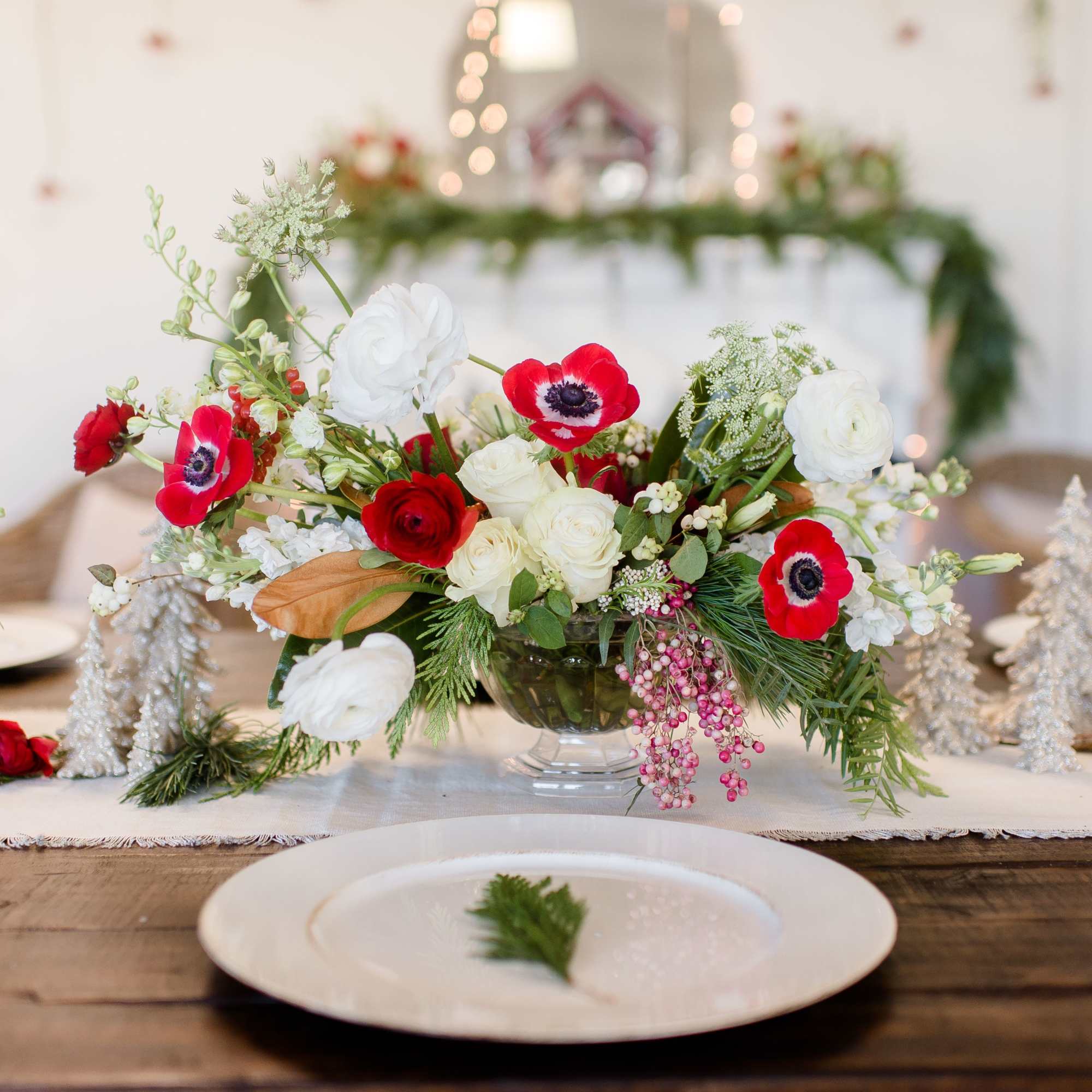 Christmas Compote Centerpiece with Red and White Flowers and Christmas Greens! 
, photo 3 of 3