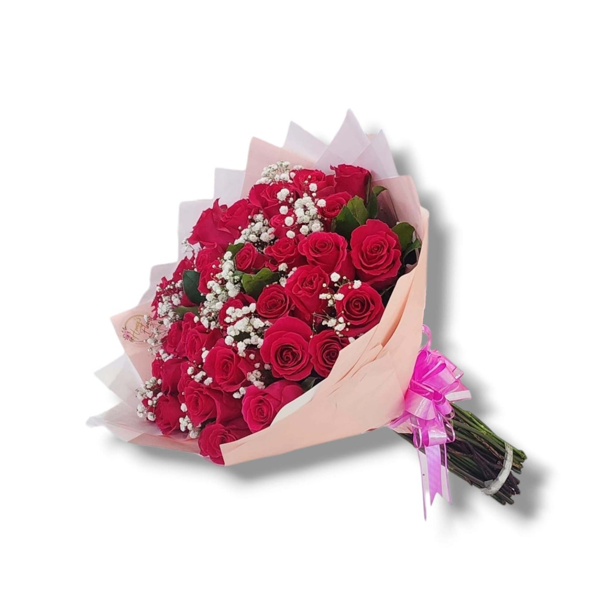 12 Hot Pink Long Stem Roses.Wrapped in Pink Paper.