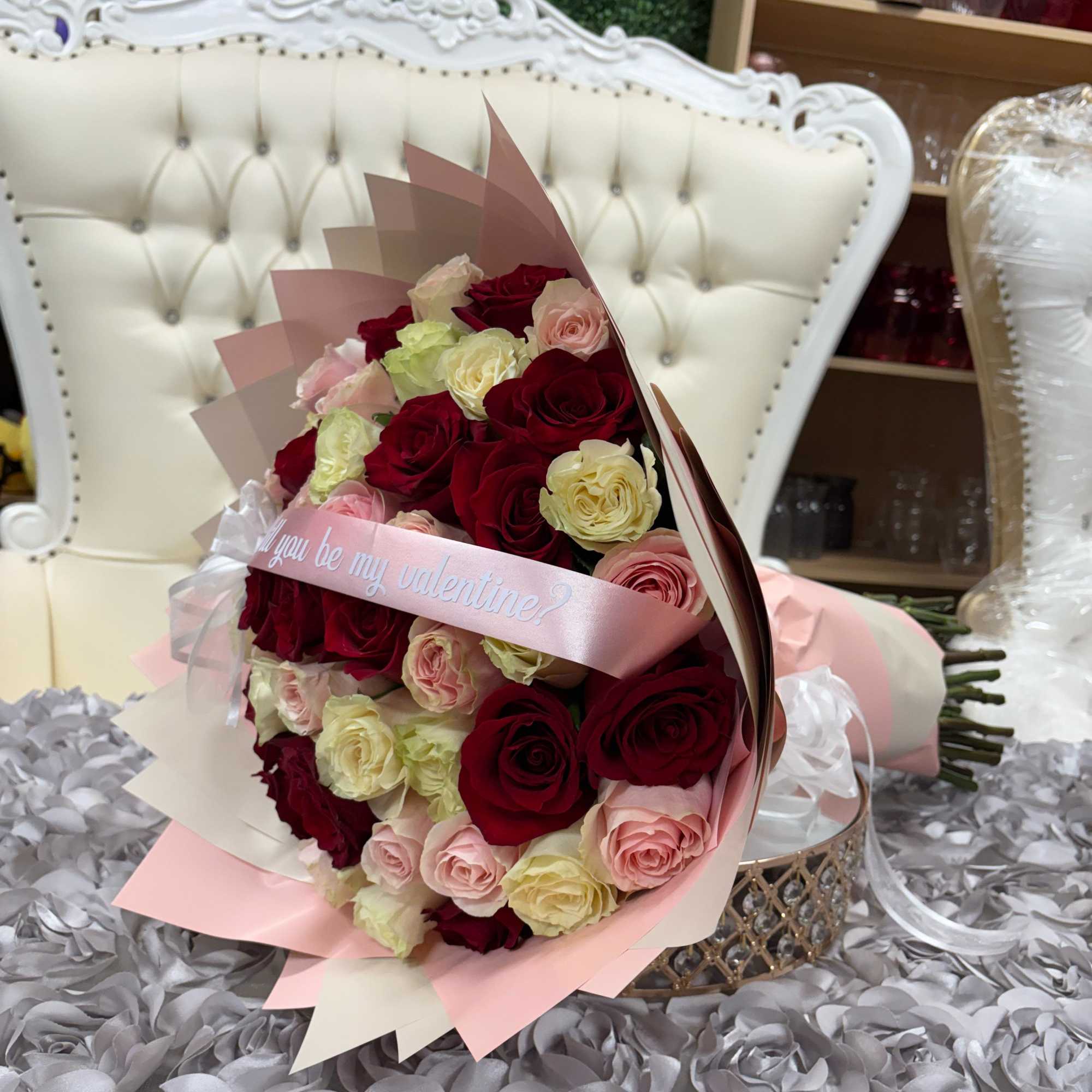This impressive bouquet is composed of 50 fresh roses in red, pink, photo 2 of 2