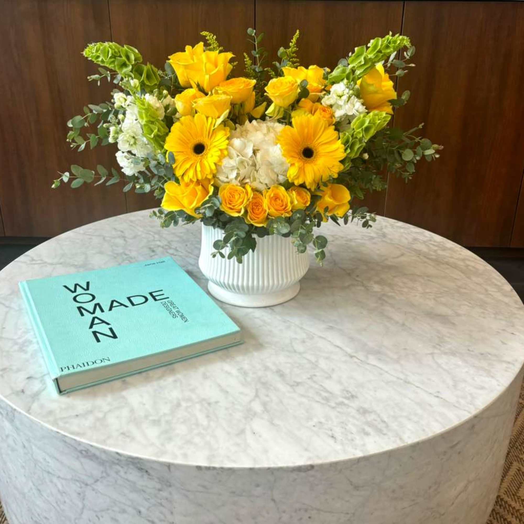 Brighten any space with our Golden Sunshine Yellow Roses &amp; Gerbera Arrangement, photo 2 of 2