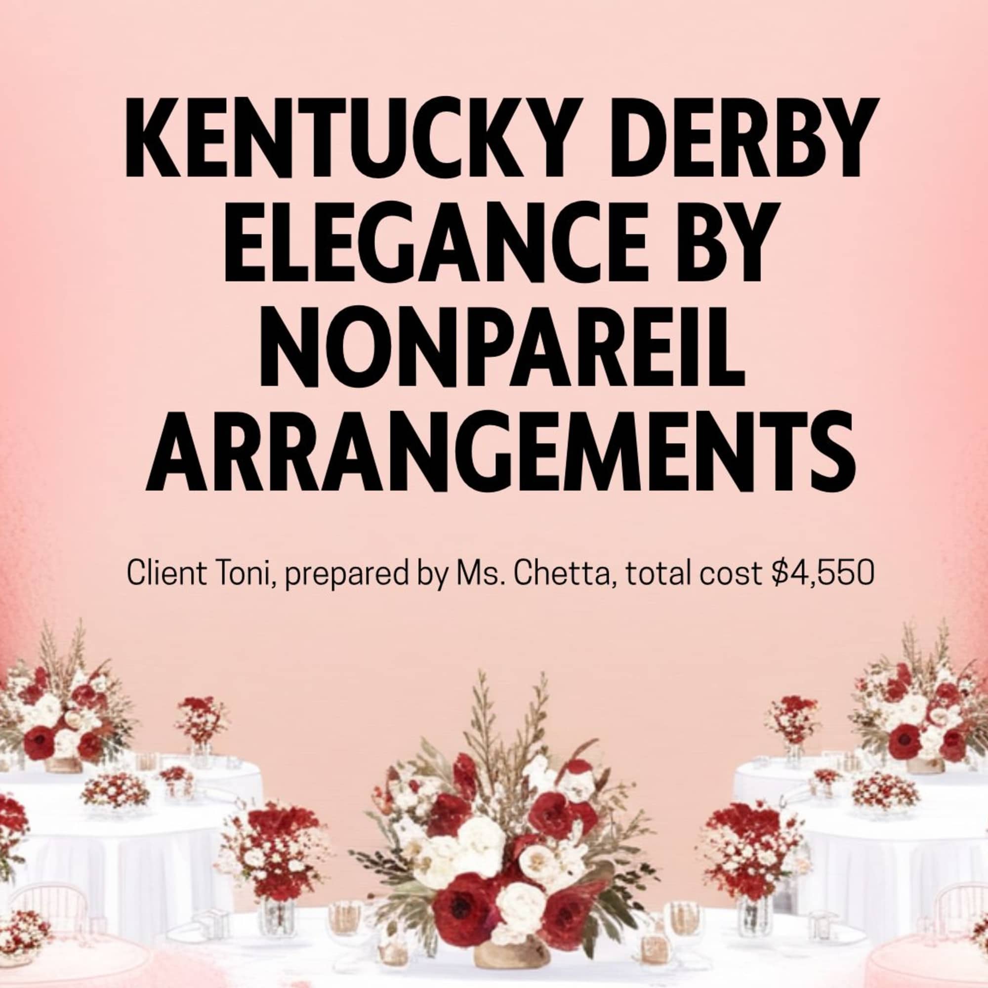 Kentucky Derby event design with red and white floral centerpieces on round tables