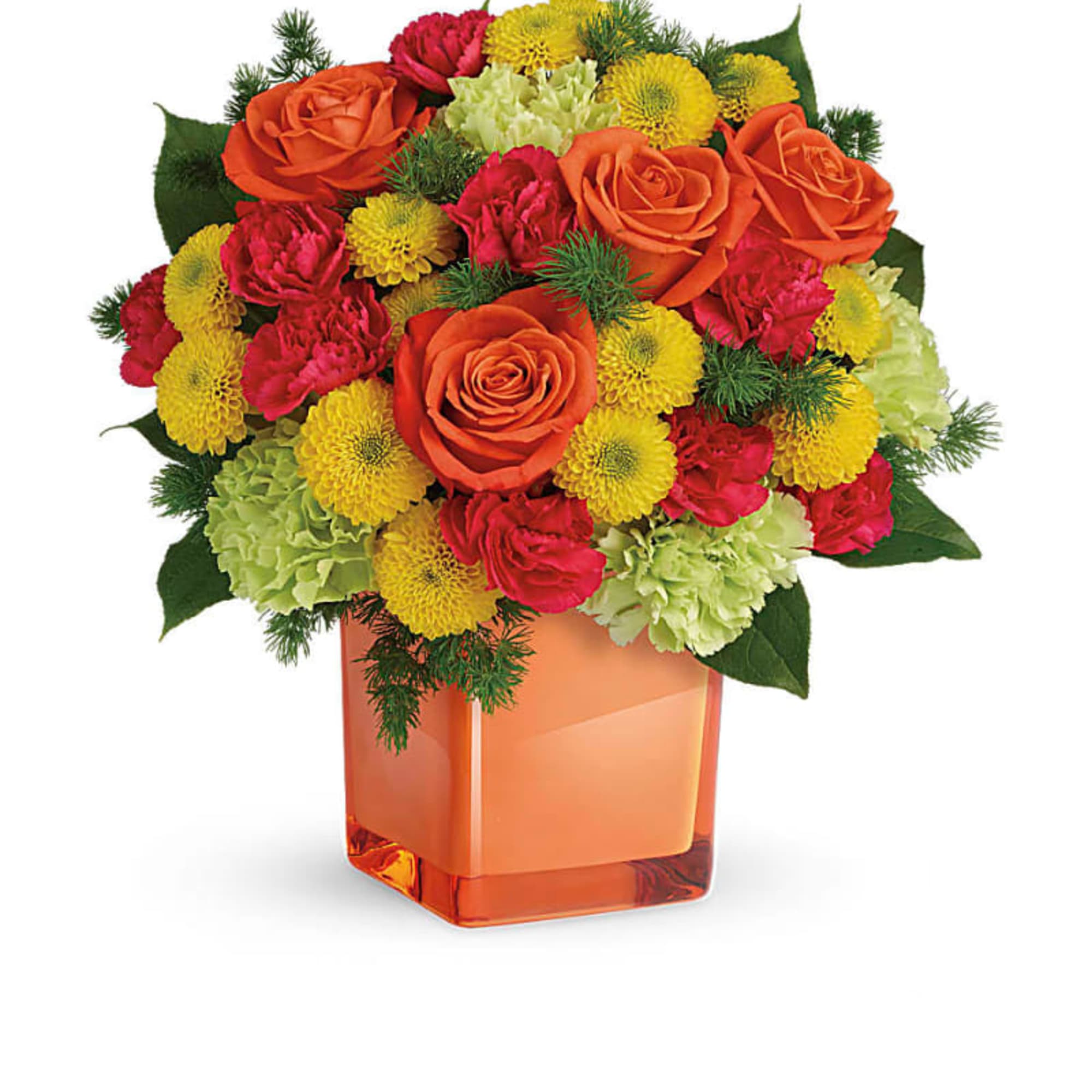 Smile awhile! This spirited mix of happy citrus blooms will brighten the