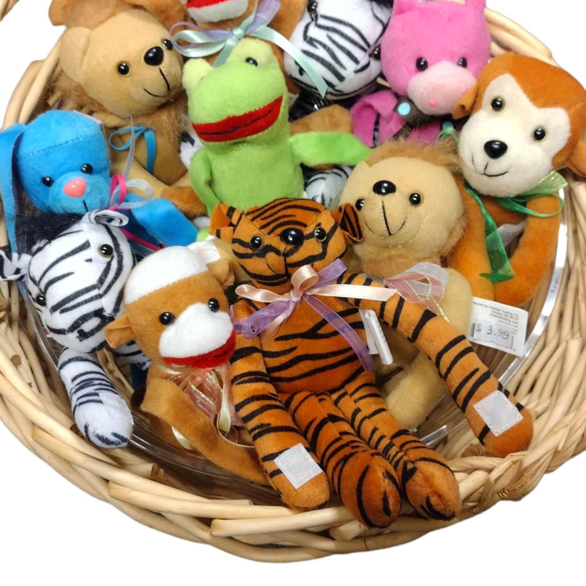 Basket of small plush animal toys in assorted colors, photo 3 of 3