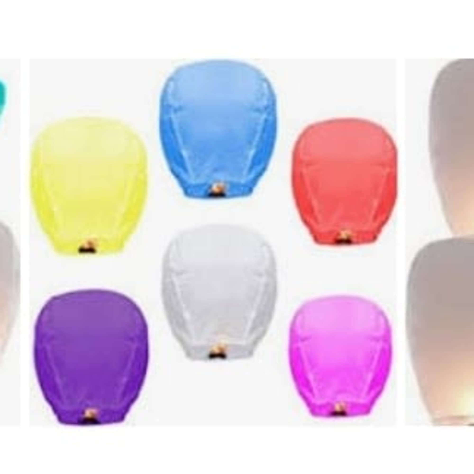 Colorful floating sky lanterns in three grouped panels