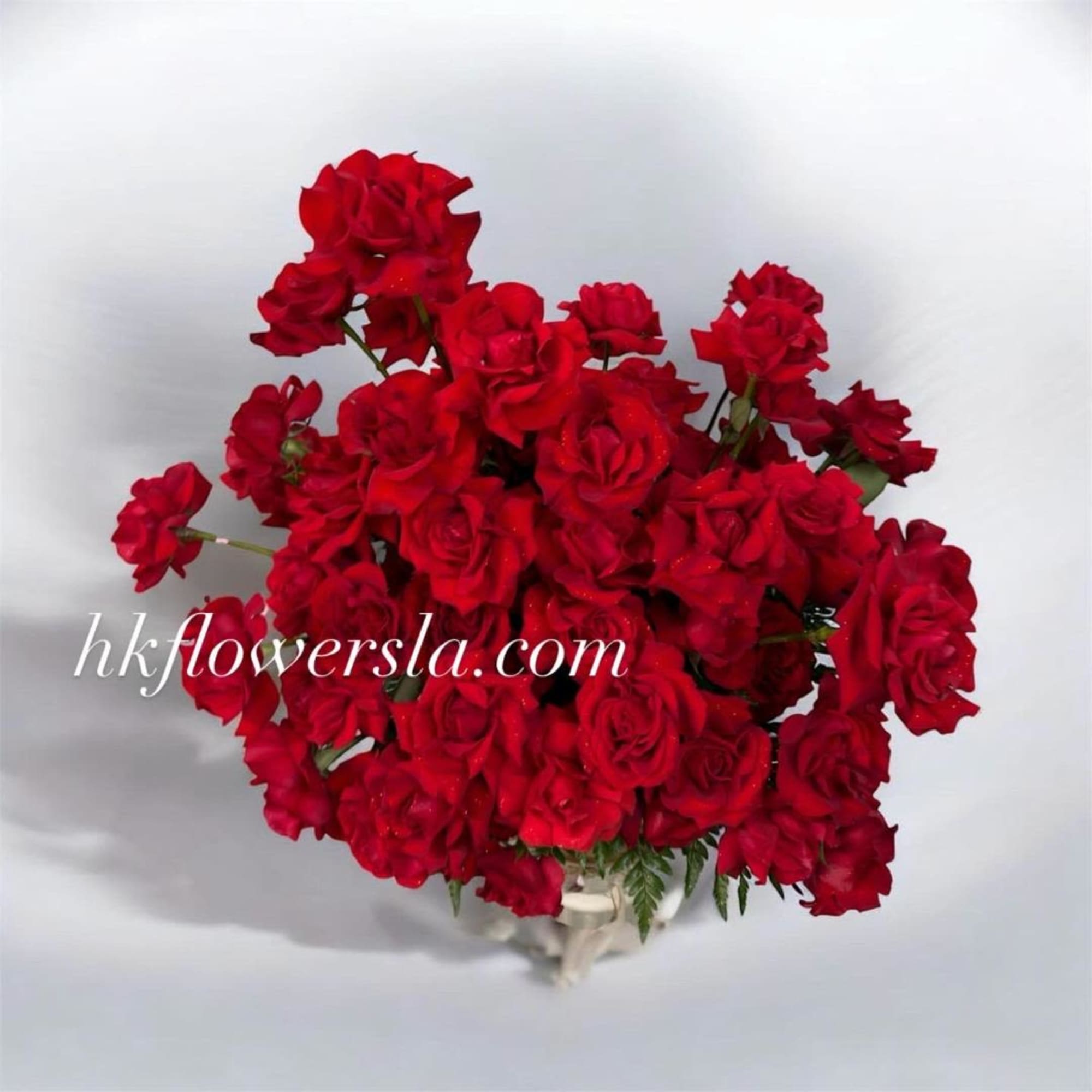 Large bouquet of red roses on a white background