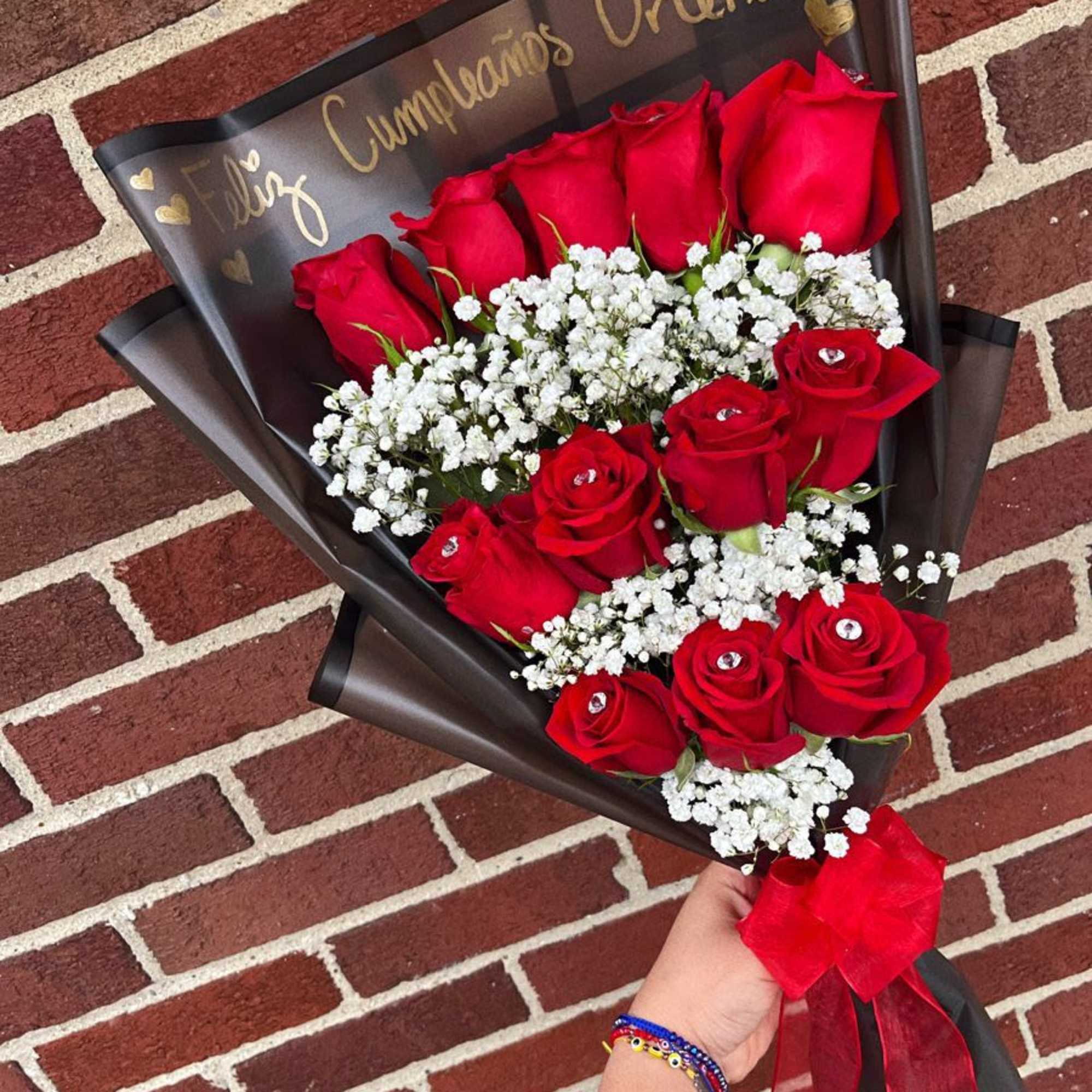 manual de rosas con letrero personalizado 12 unidades