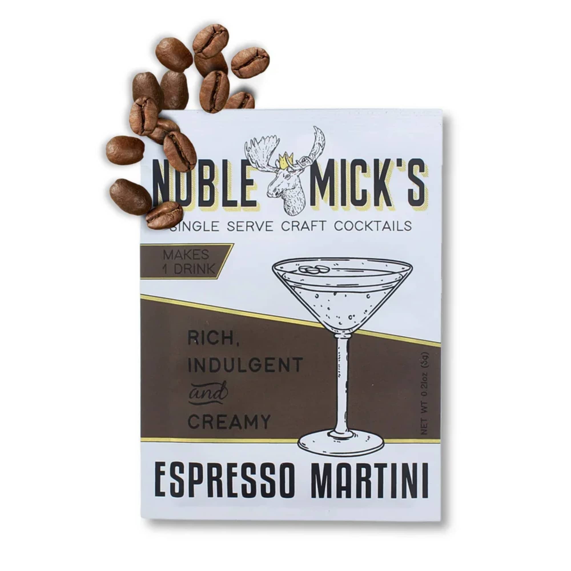 Espresso martini cocktail mix box with coffee beans on top
