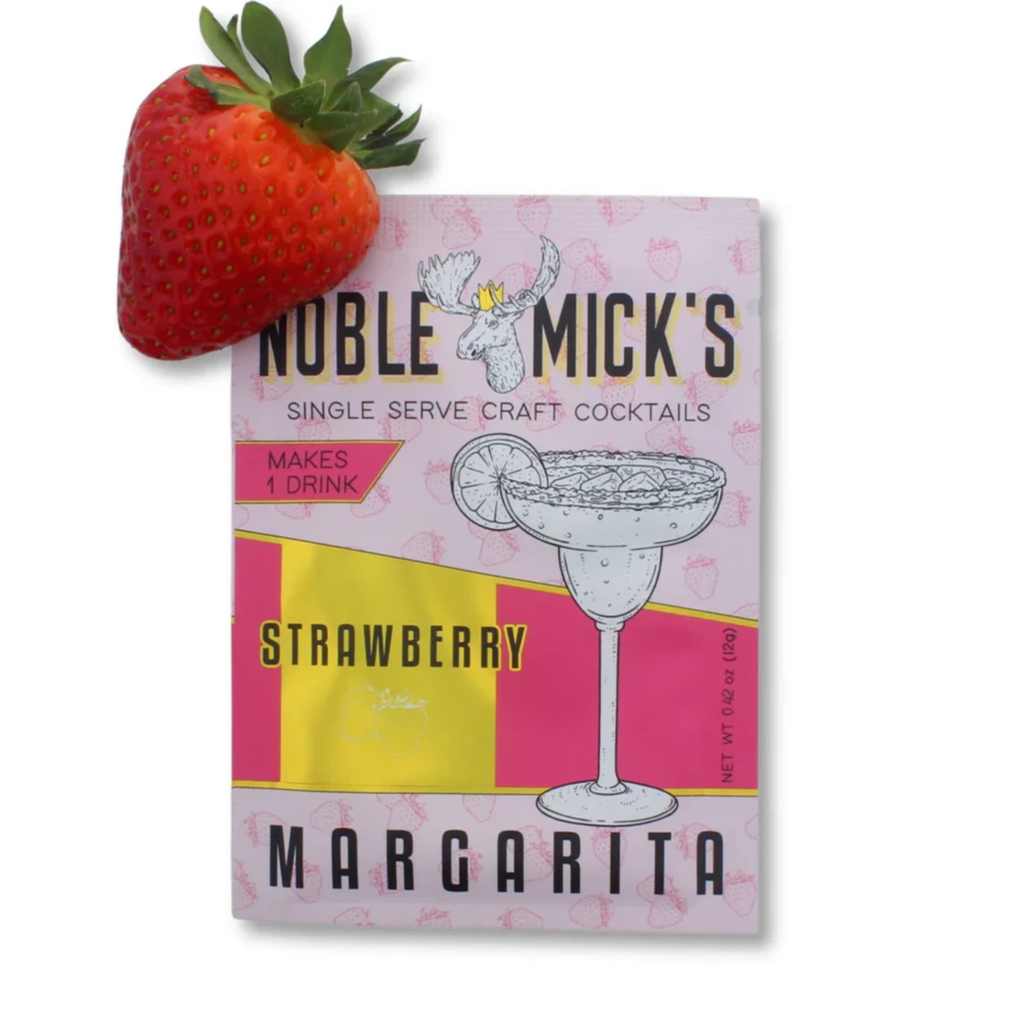 Strawberry on a margarita cocktail mix box
