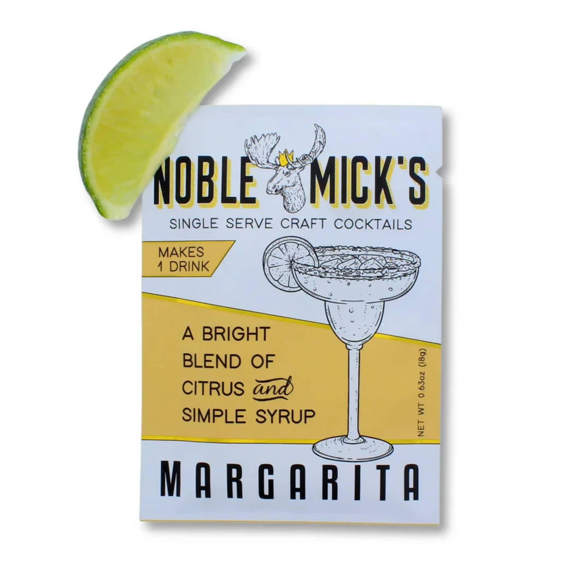 Margarita cocktail mix packet with a lime wedge