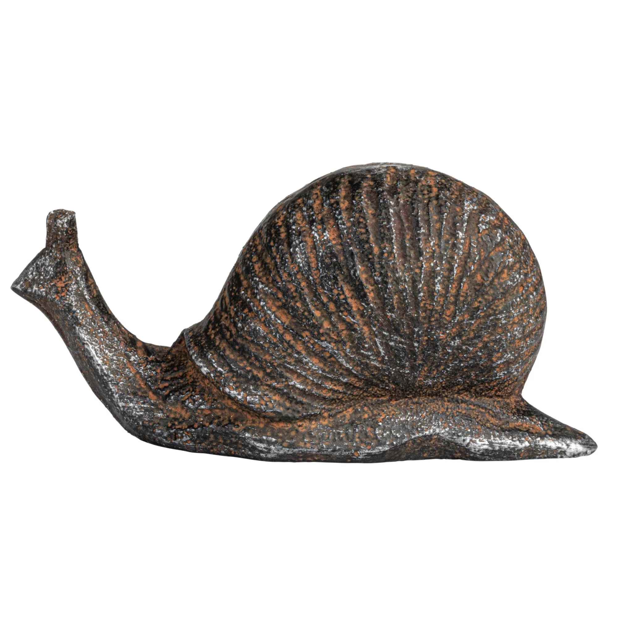 Decorative snail figurine with a dark textured shell