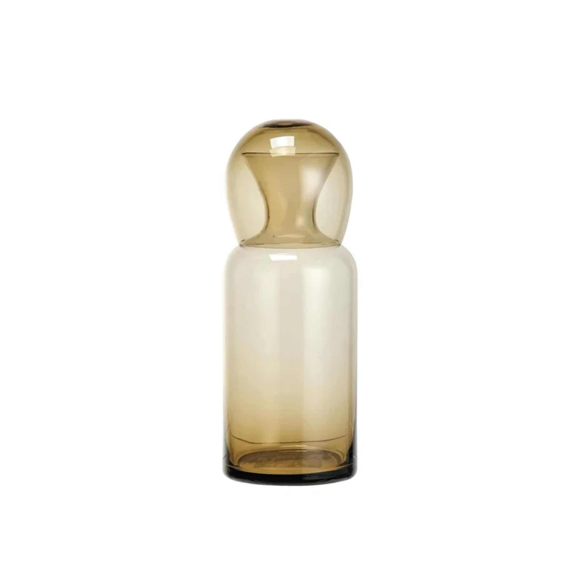 Amber glass bottle-shaped vase on a white background