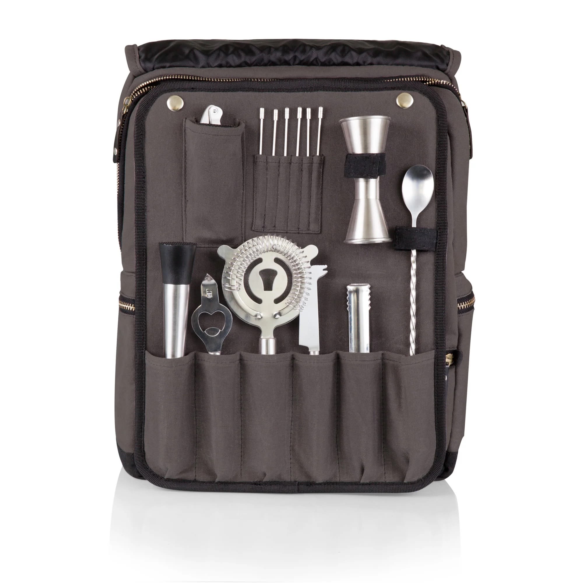 Black carrying case with metal bar tools and accessories