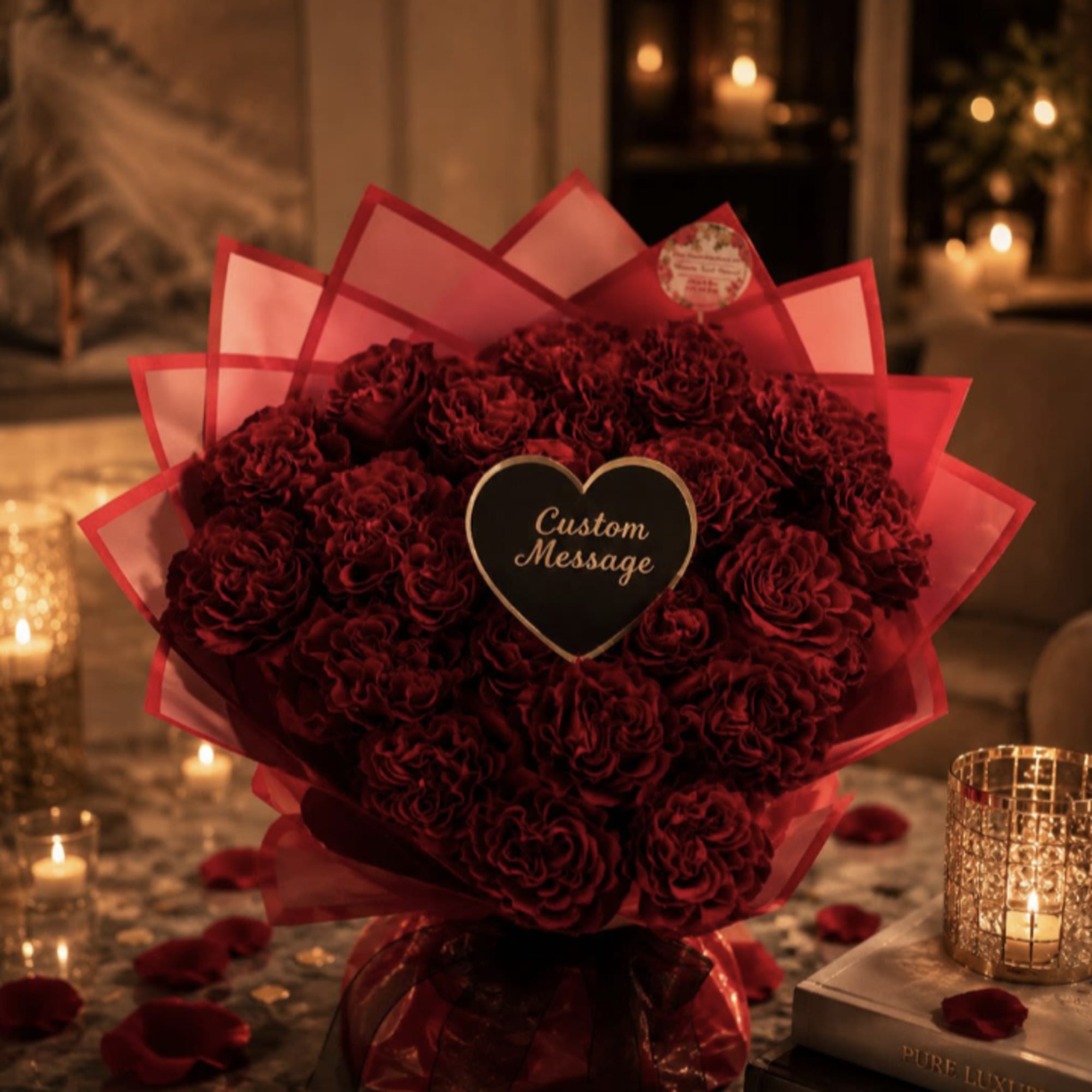 A lush heart-shaped bouquet of deep red and deep pink roses crafted, photo 2 of 2