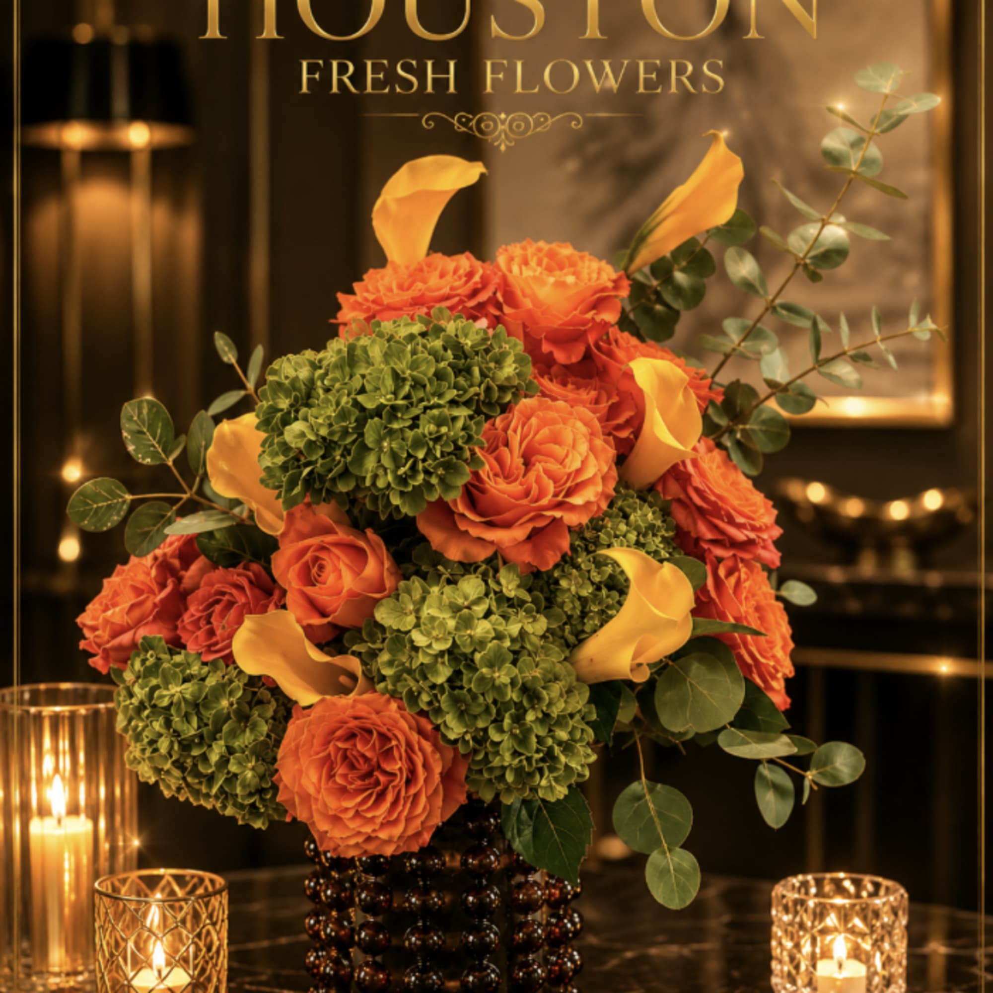 Warm, golden blooms arranged like a captured sunset-this flower arrangement pairs orange