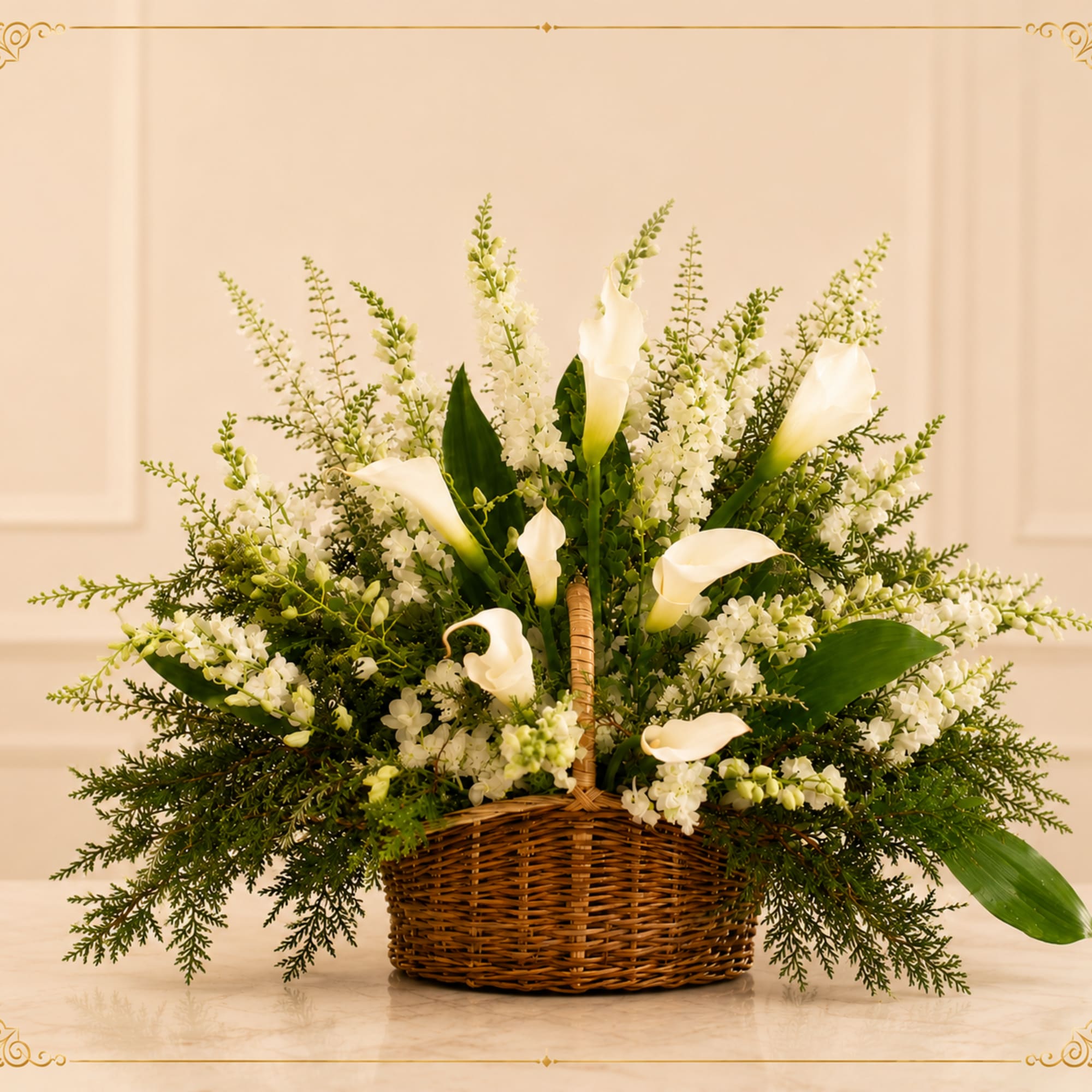 A serene and graceful tribute, This arrangement brings quit comfort during moments