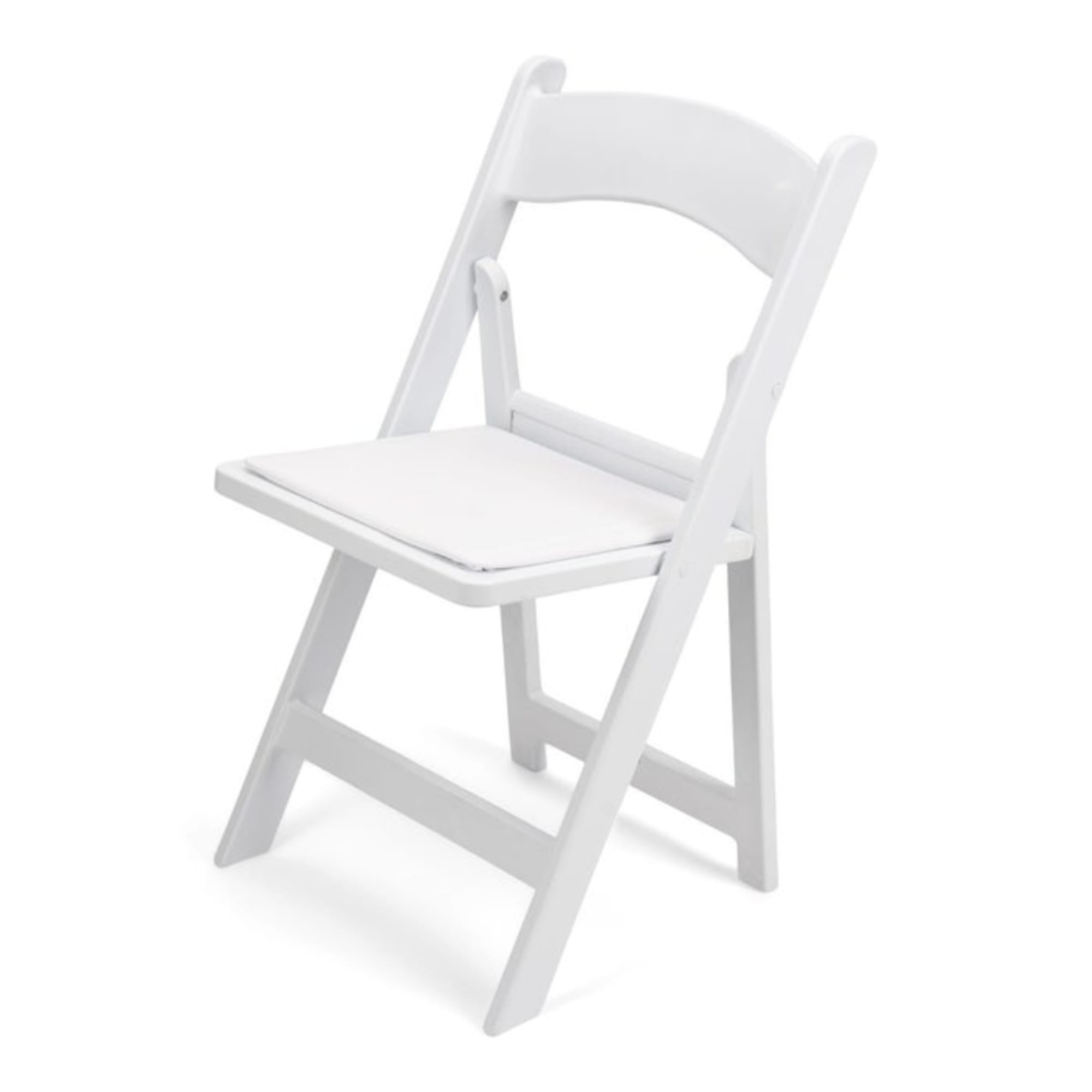 White folding chair on a plain white background