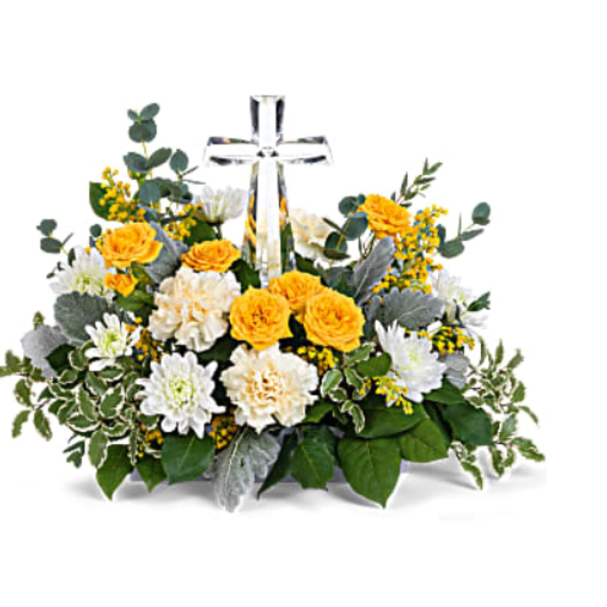  Be the light bouquet is a sympathy arrangement in yellow colors.