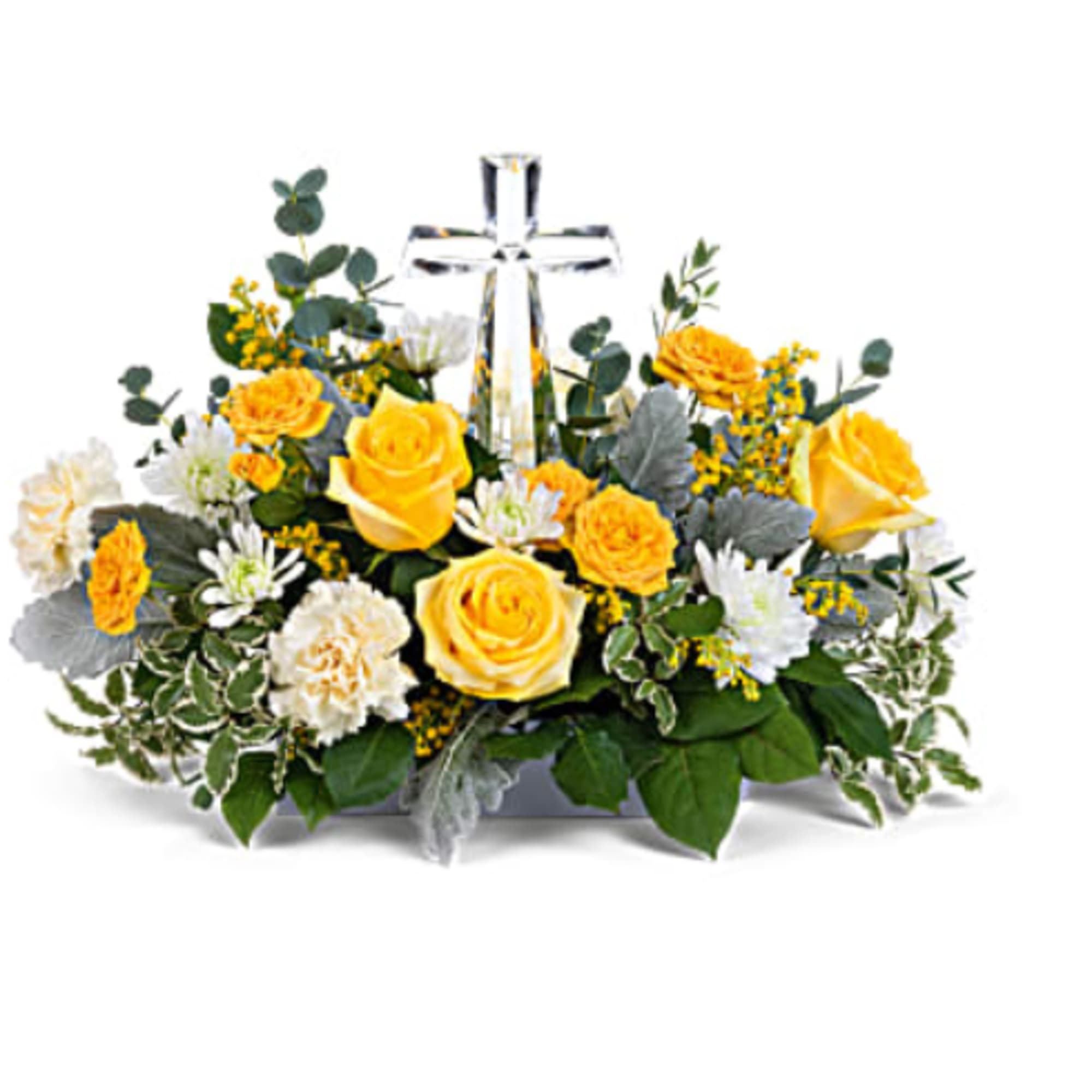  Be the light bouquet is a sympathy arrangement in yellow colors.