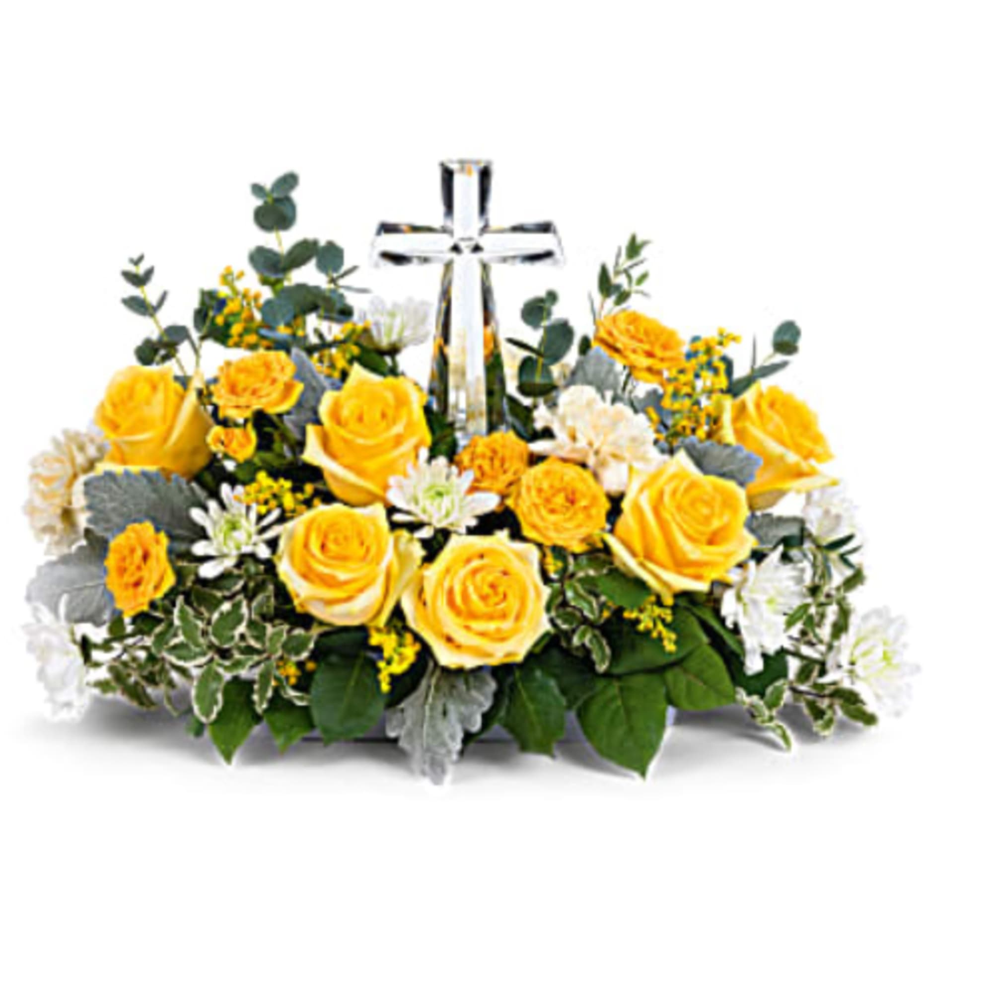  Be the light bouquet is a sympathy arrangement in yellow colors.