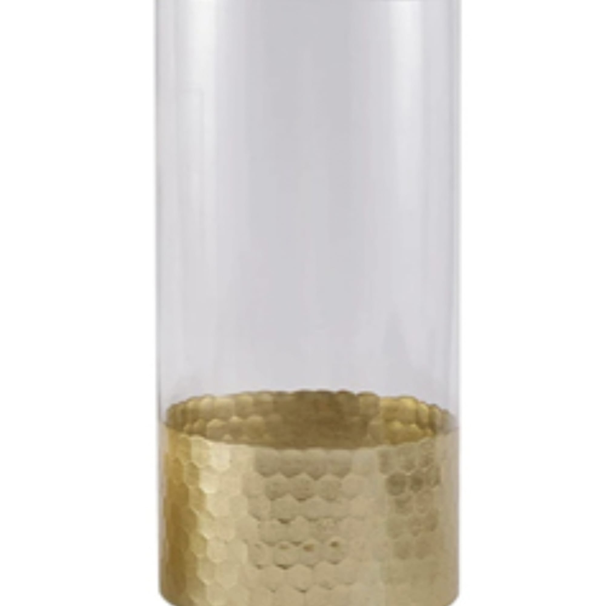 Clear glass cylinder vase with a hammered gold base