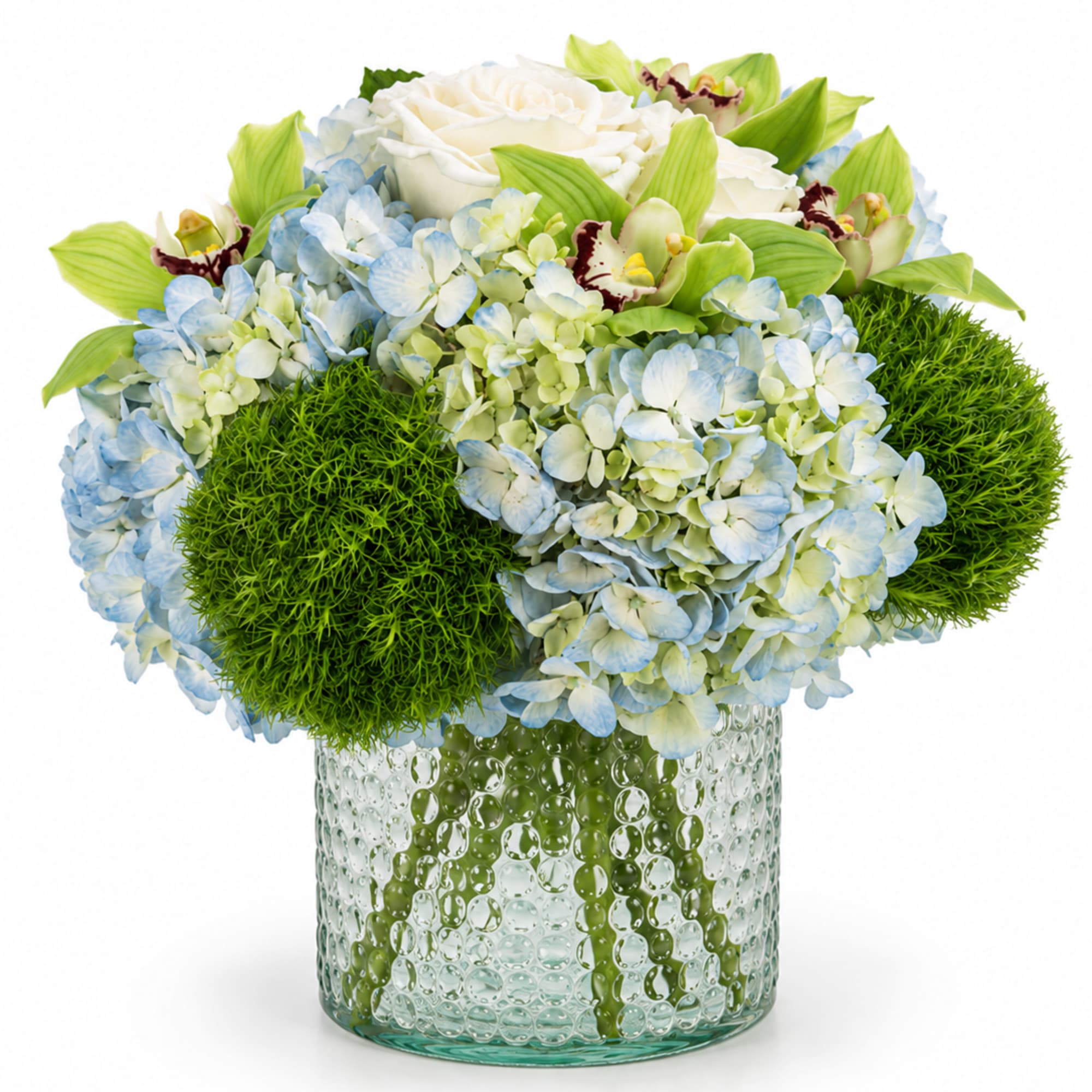 Blue Haven Luxe is a fresh and graceful floral arrangement designed with