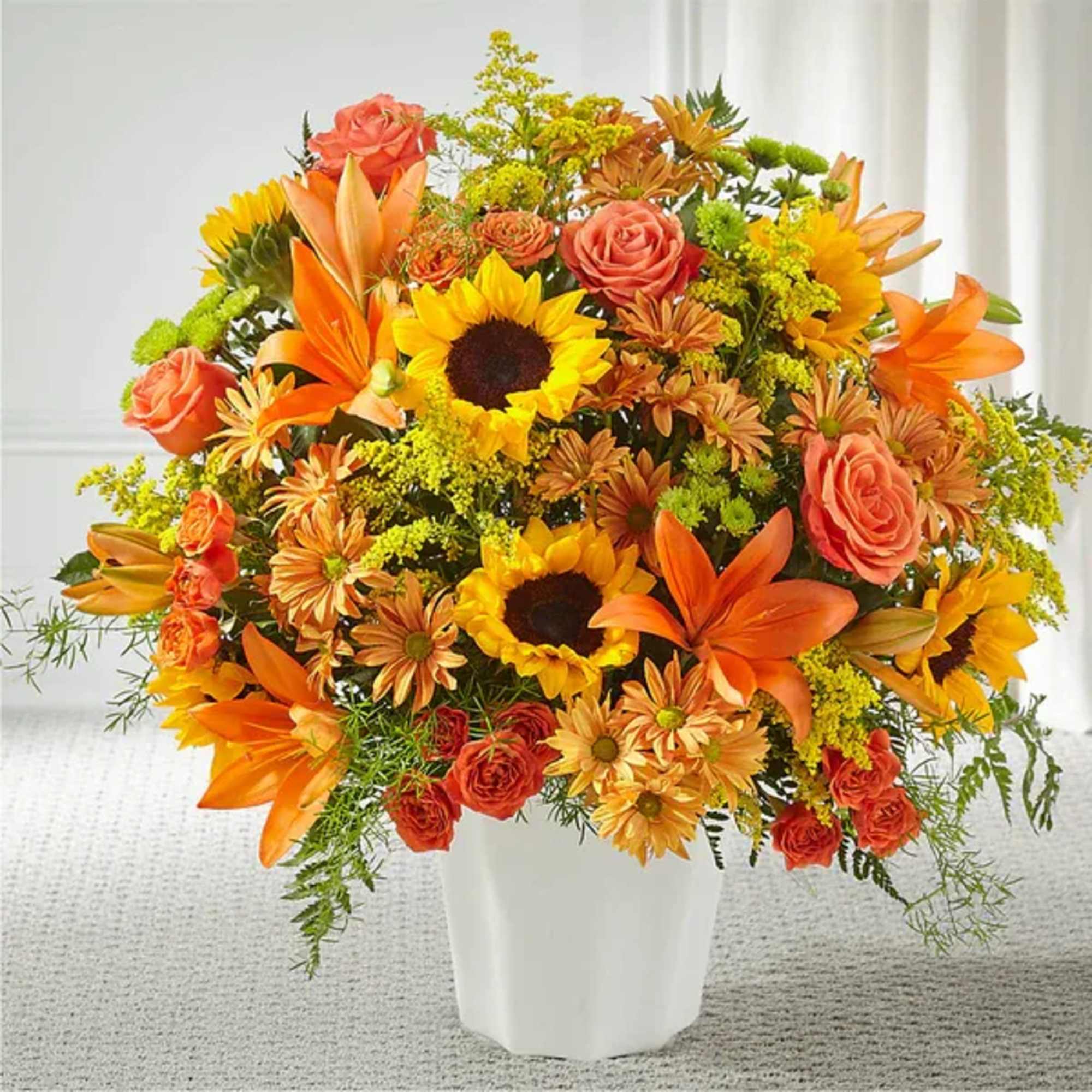 As the weather changes, Autumn is on their mind. Composed of sunflowers