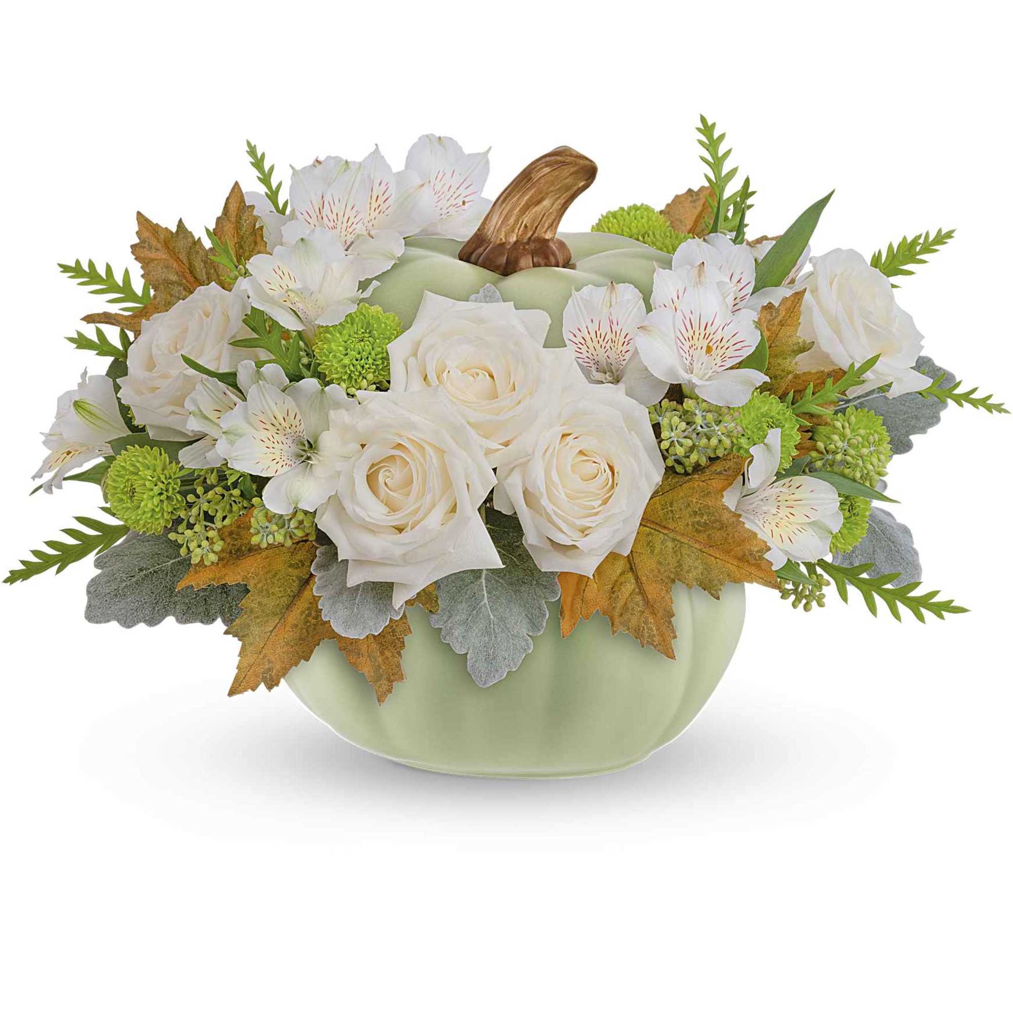 Ideal for your autumnal table setting, this sophisticated rose arrangement exudes elegance.