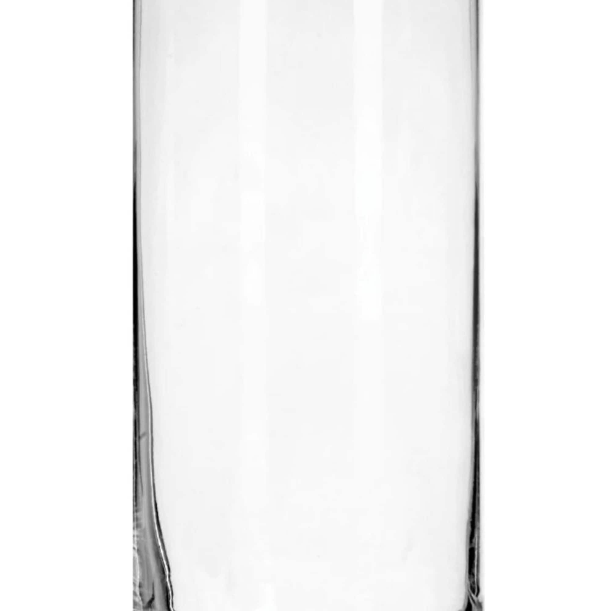 Clear cylindrical glass vase on a white background