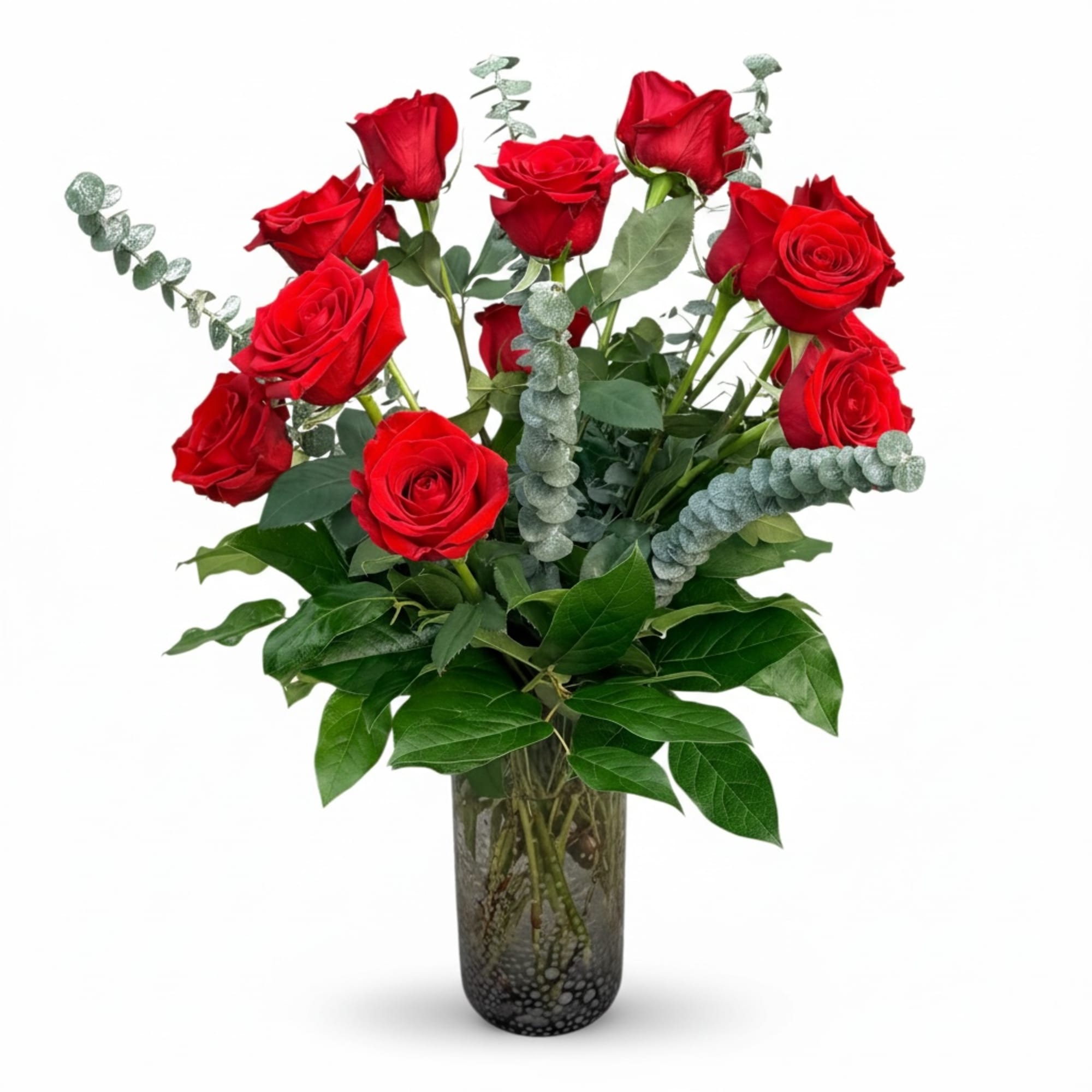 These dozen red roses with baby's breath are classic! Perfect romantic gift