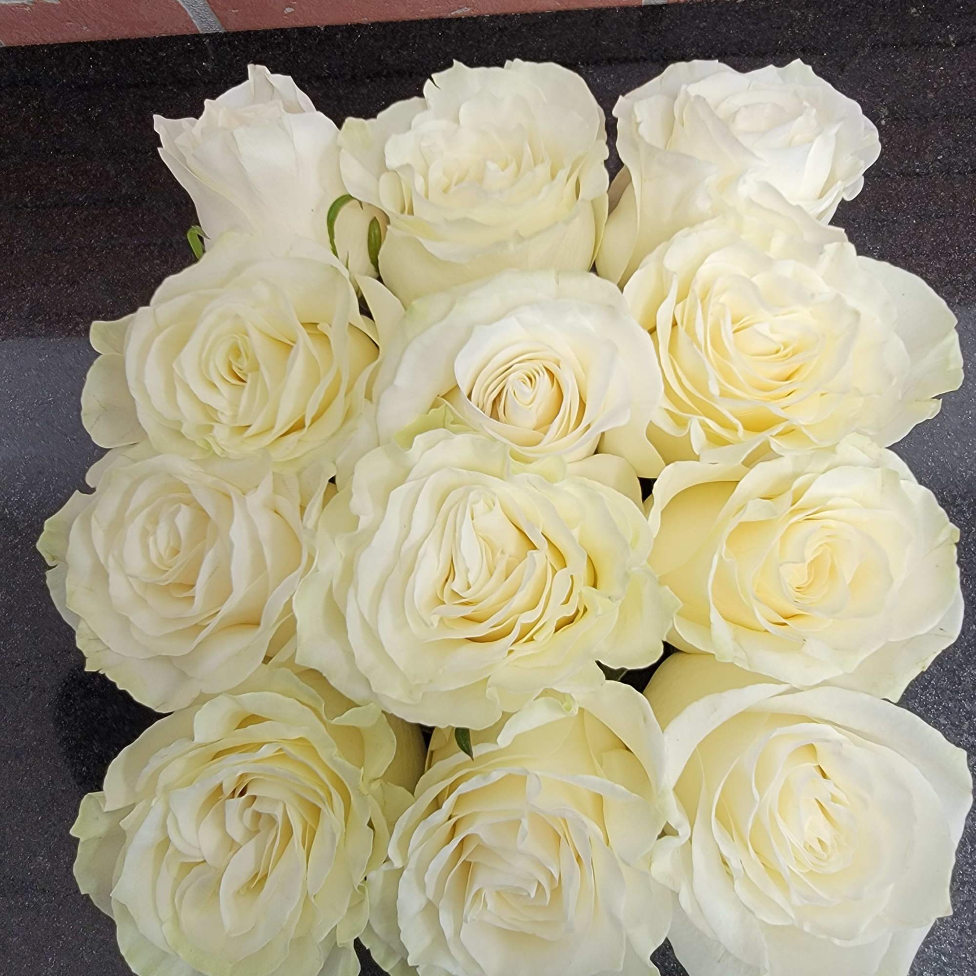Low arrangements 12 white Rose's in a square vase, deluxe 18 roses, photo 2 of 2