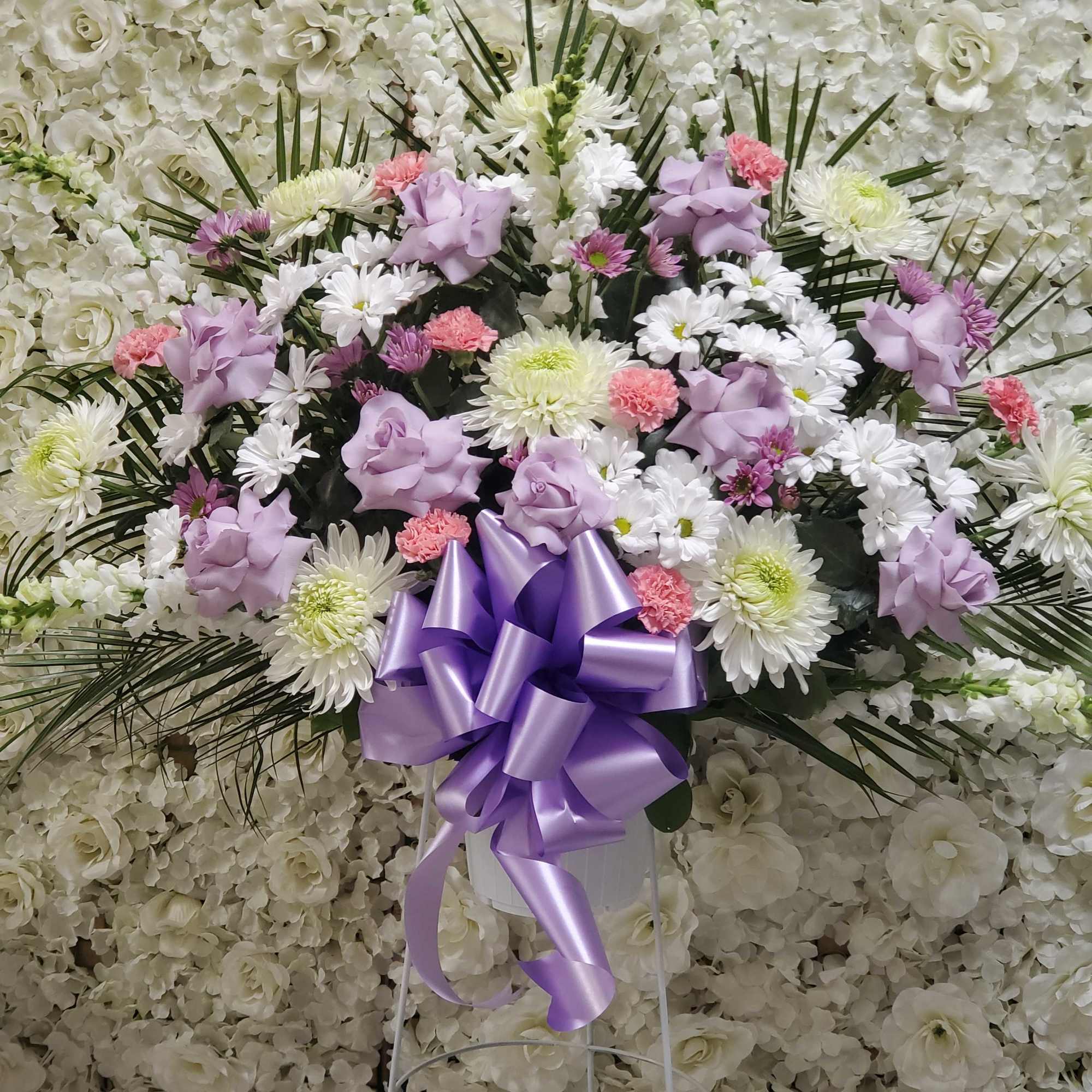 Lavender, pink and white standing basket 