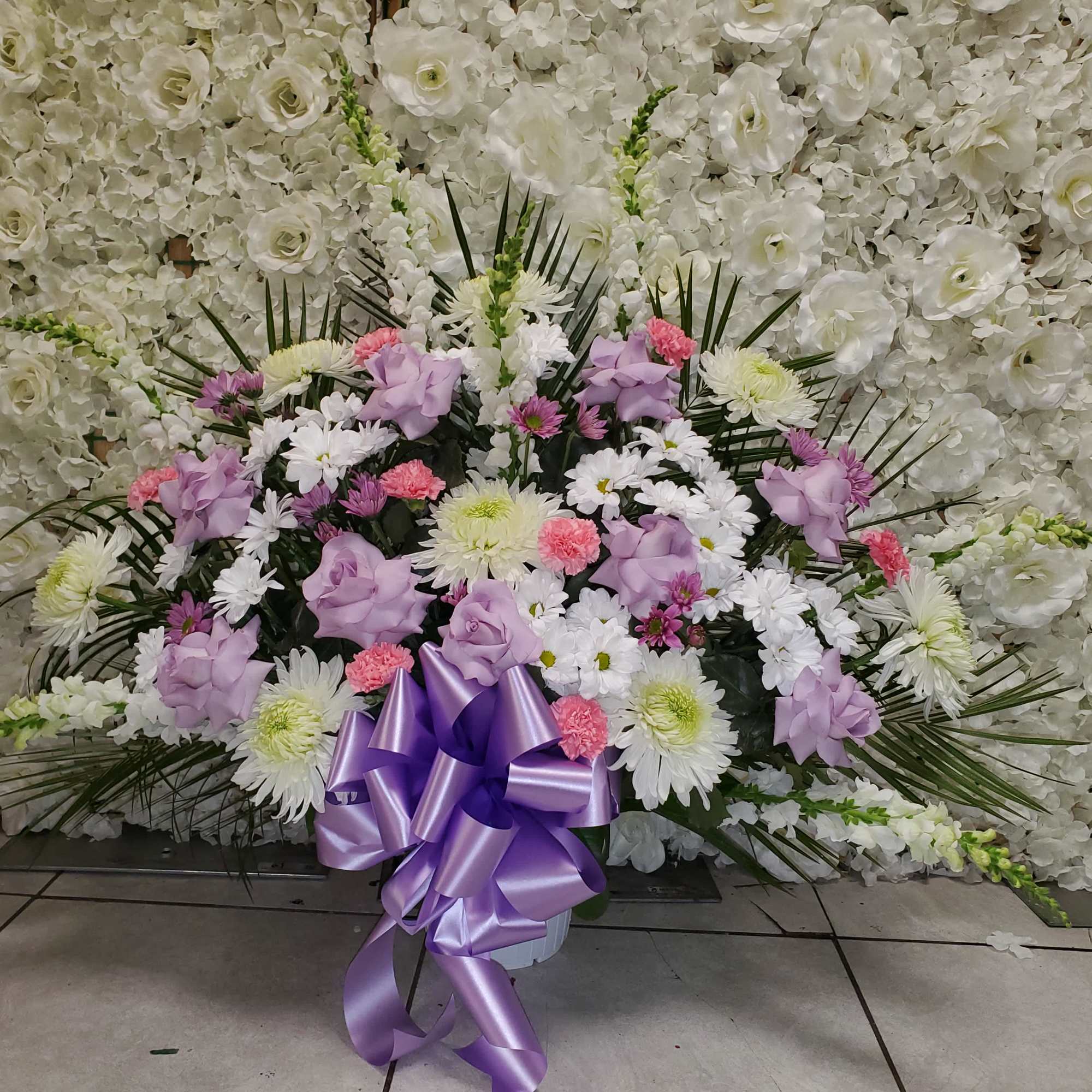 Lavender, pink and white floor basket 