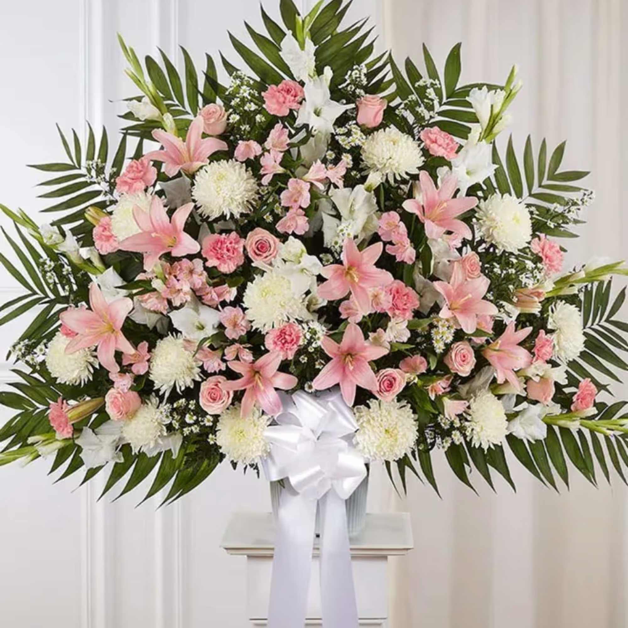 Pink and white standing basket