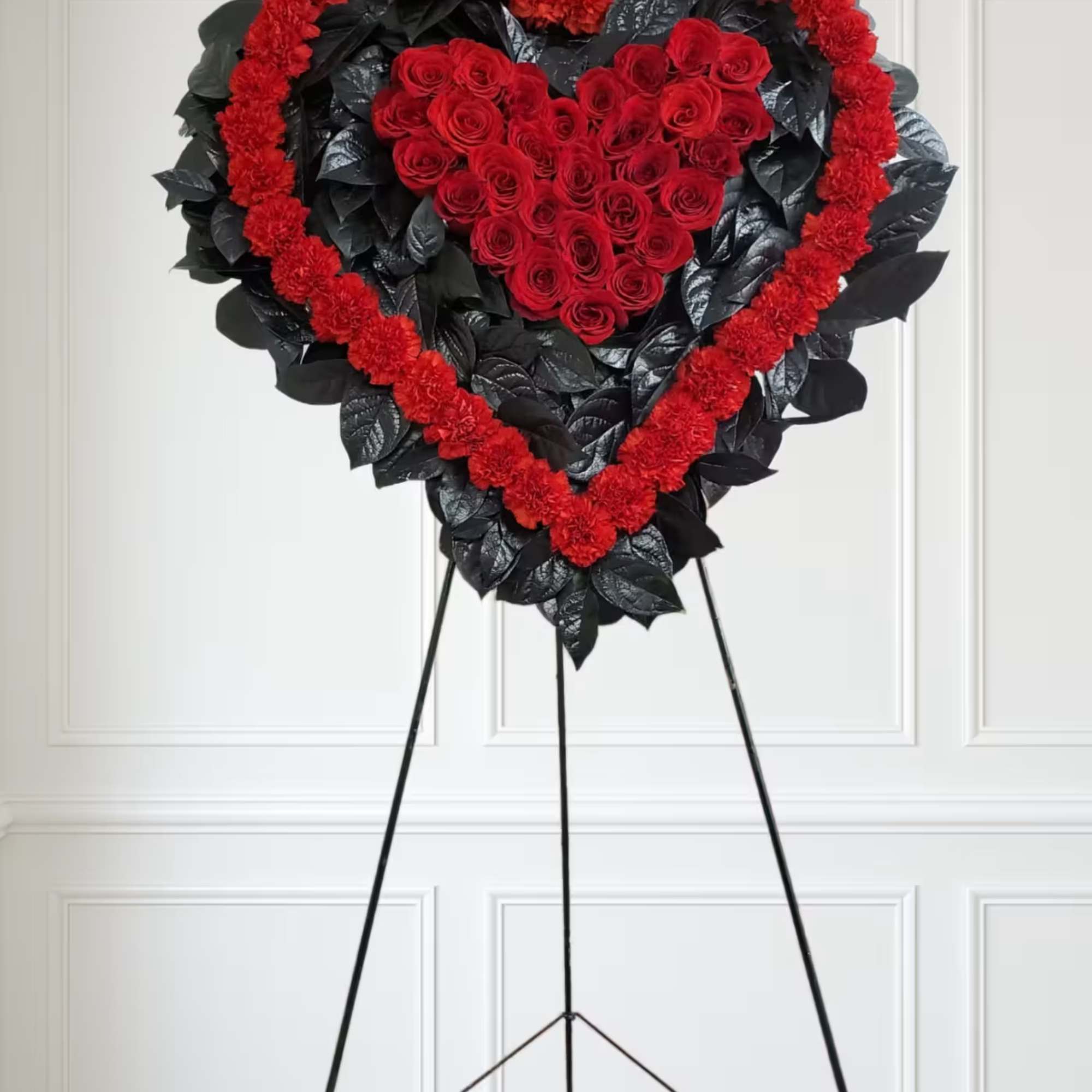Red and black double heart.
40 Red carnations, 30 Red roses, 1bu of, photo 2 of 3