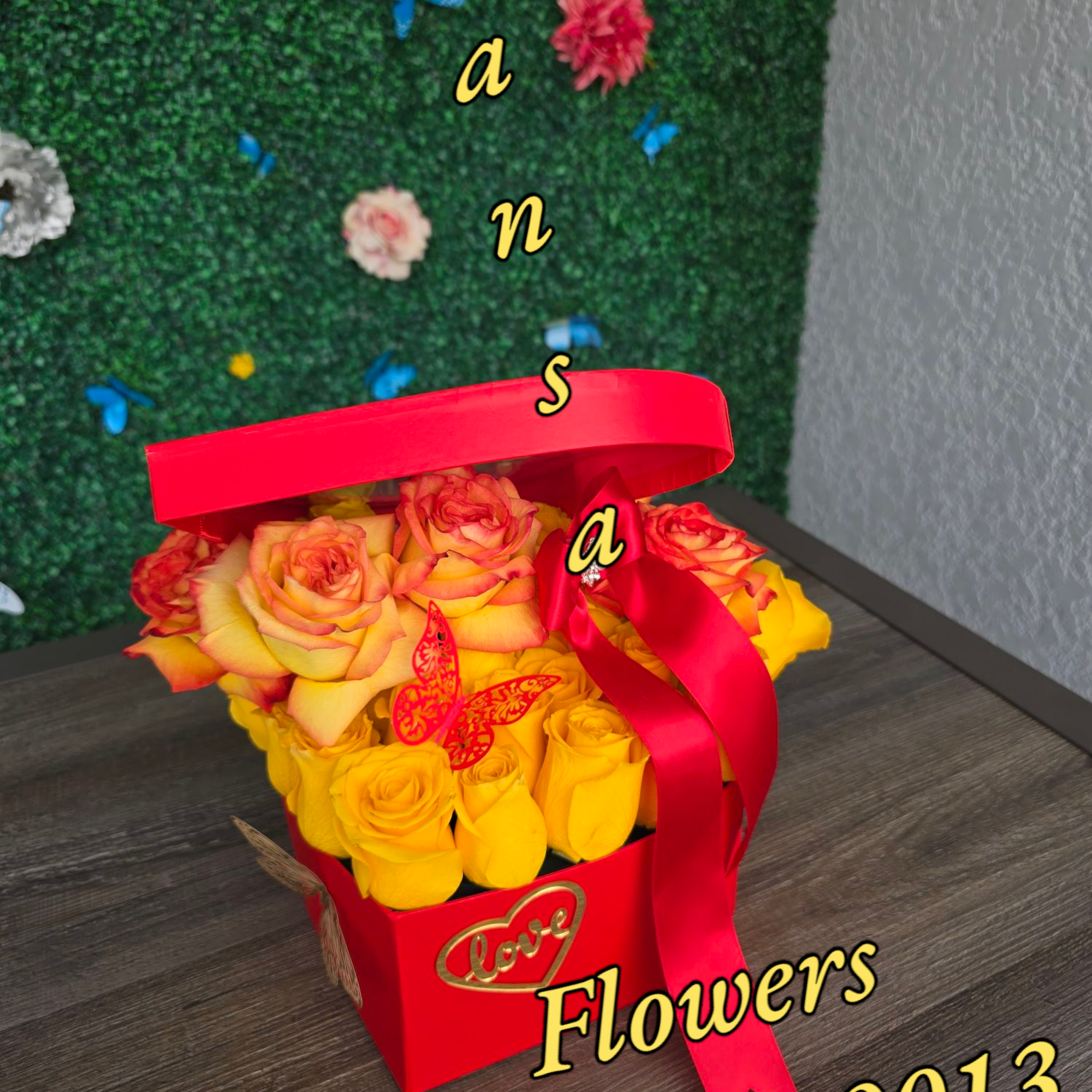 A box full of love &mdash; our heart-shaped floral arrangement is the