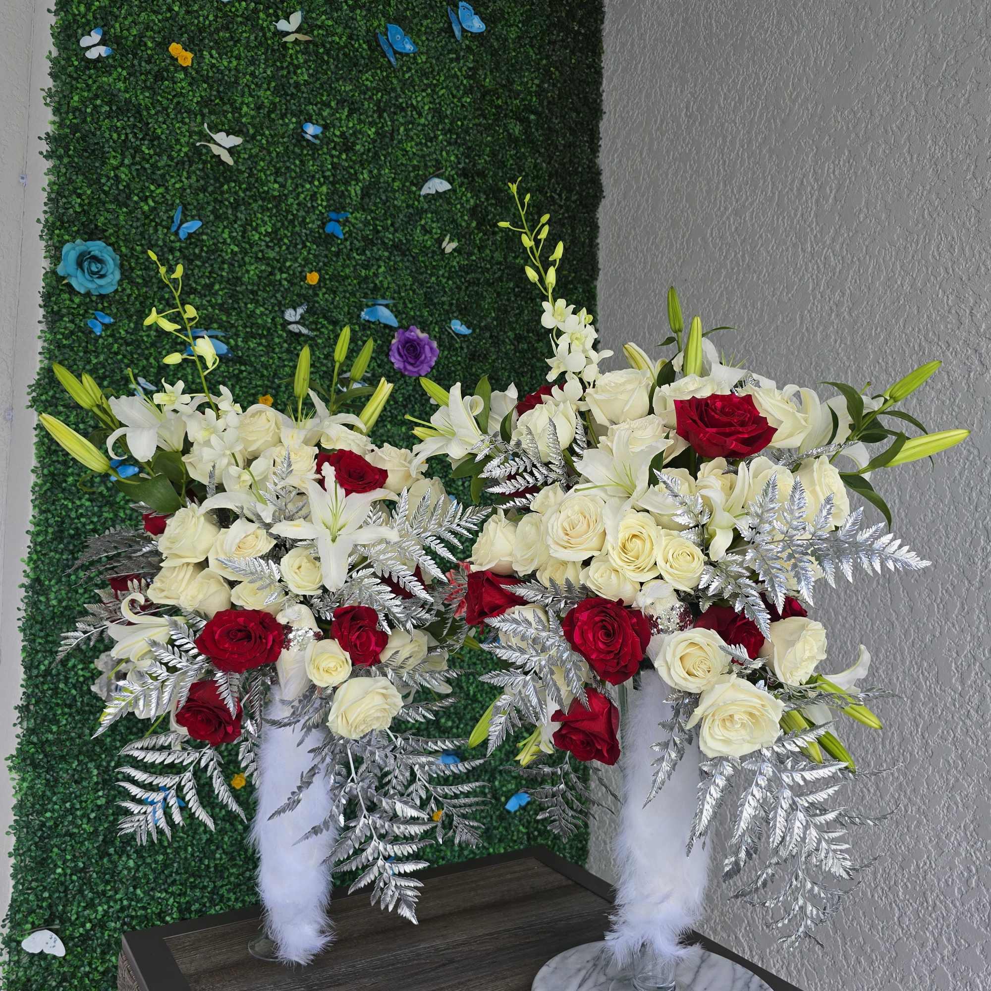 Elegant Floral Arrangements on Crystal Pedestals 
**PER PIECE**
Refined, luxurious, and made to