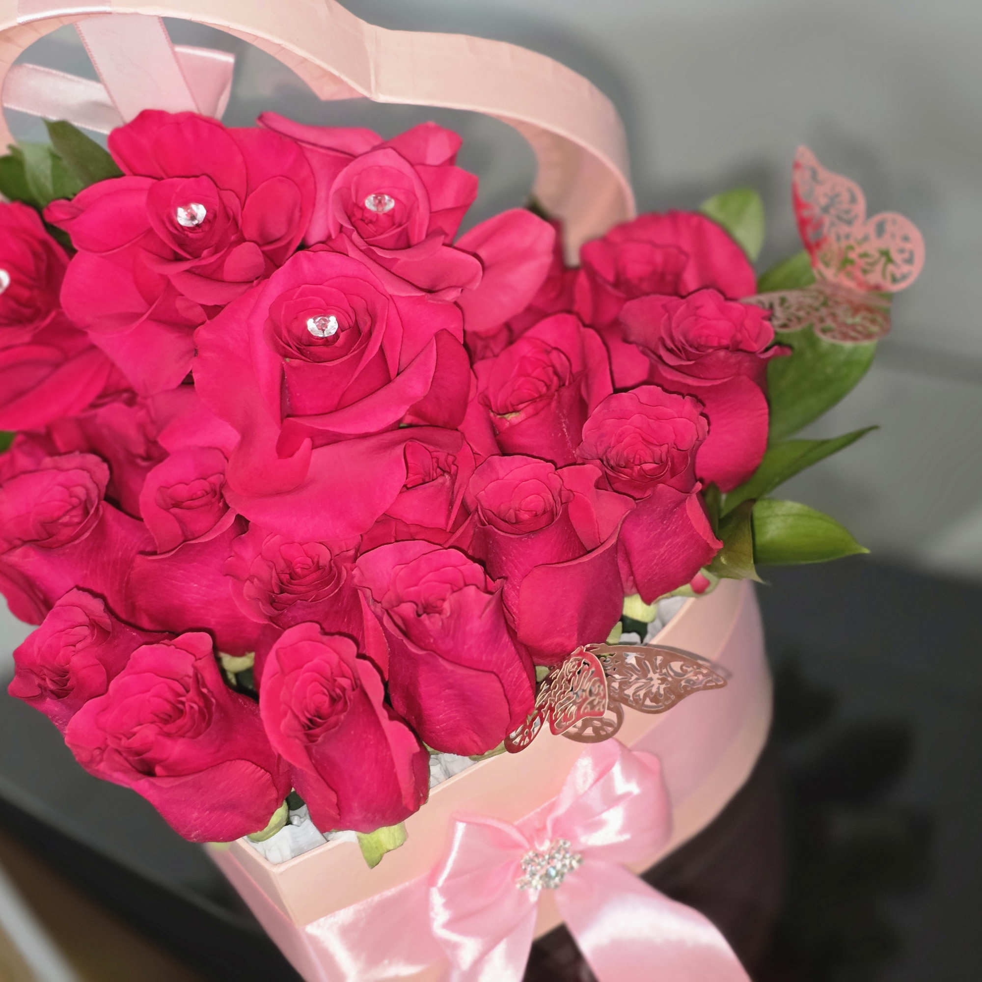 Fierce Love in Full Bloom 
Our Bright Pink Heart bouquet is bold, photo 2 of 2