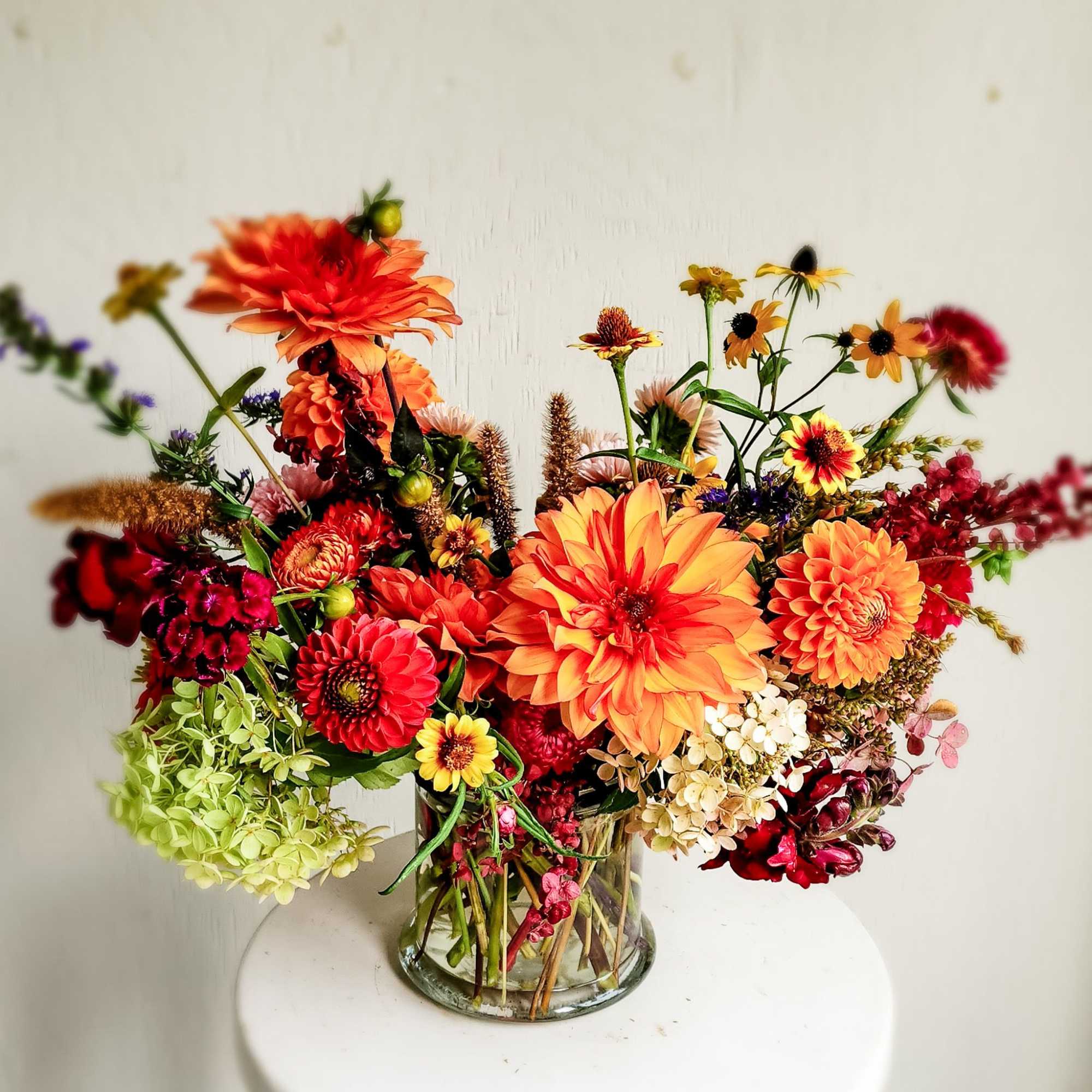 A seasonal array of fall colors to usher is a warm, peaceful