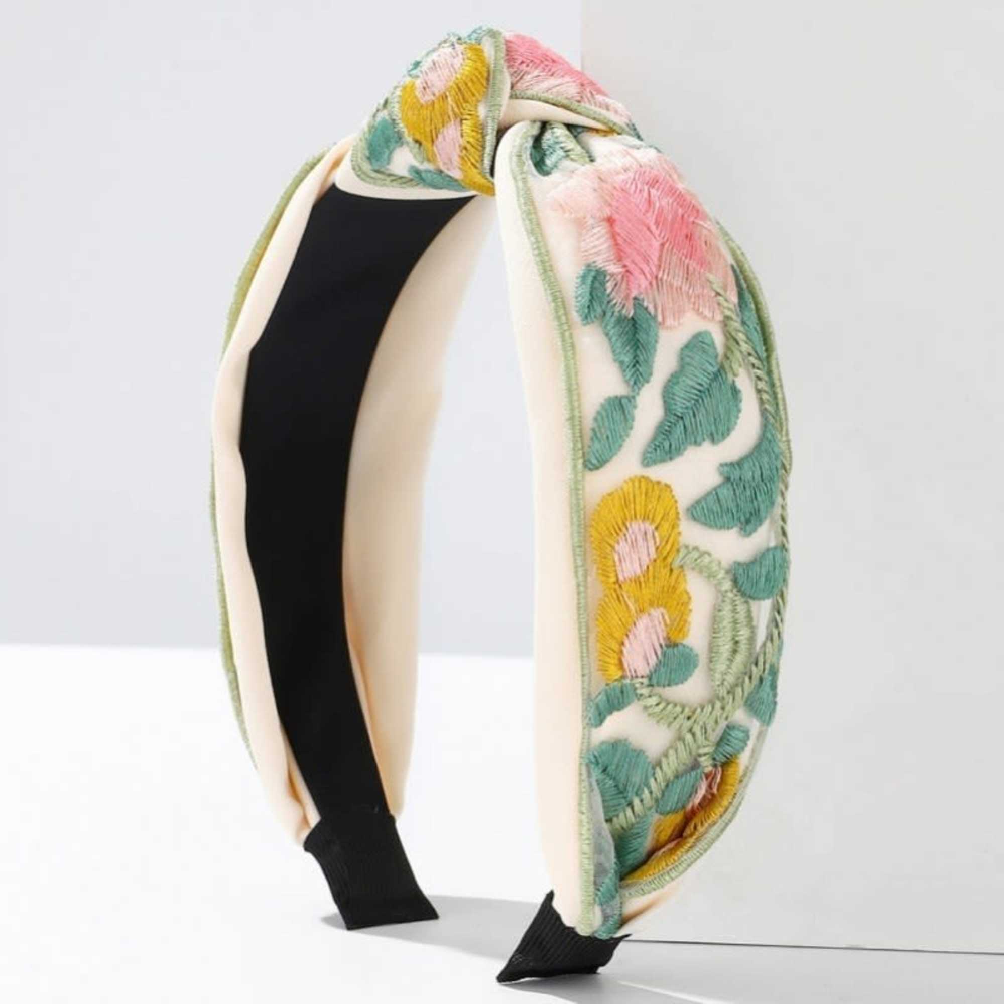 A vintage charm with this floral embroidery headband. Featuring delicate stitched floral, photo 2 of 2
