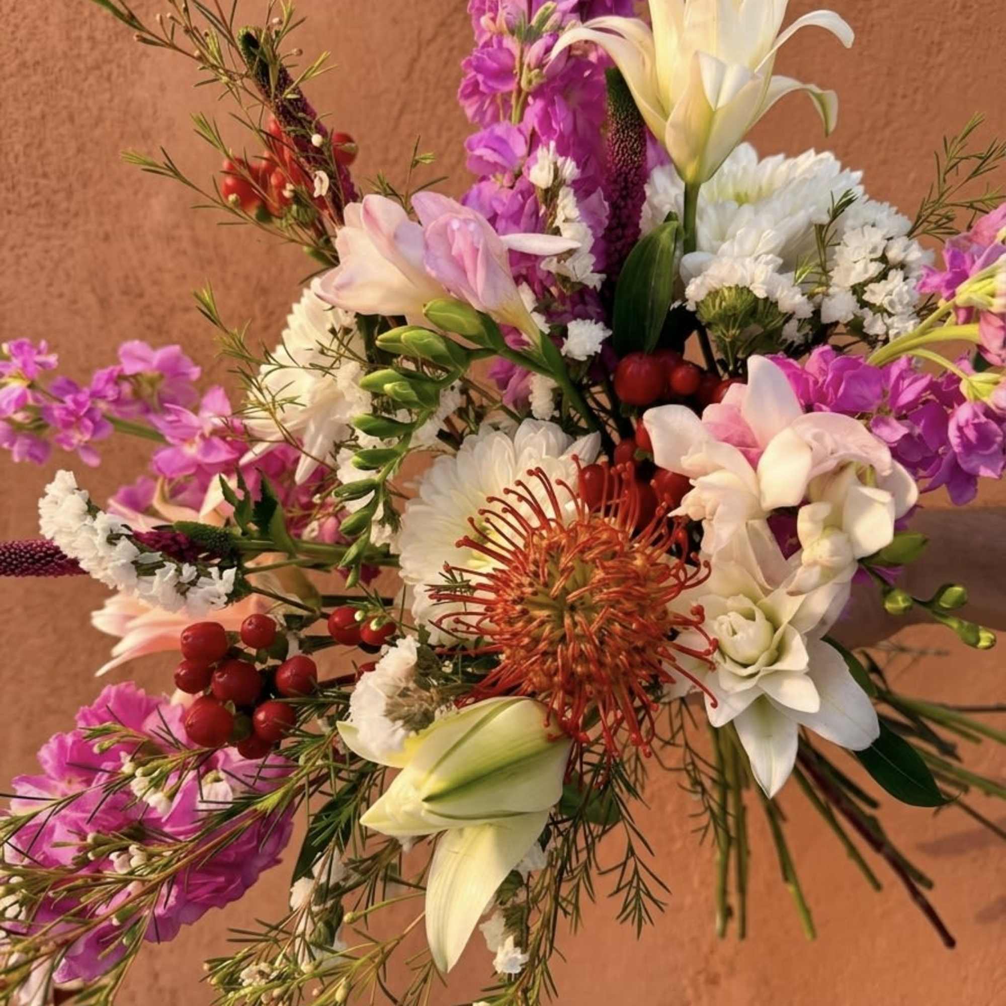Centered around the architectural brilliance of the Pincushion Protea, The Crown Jewel, photo 2 of 5