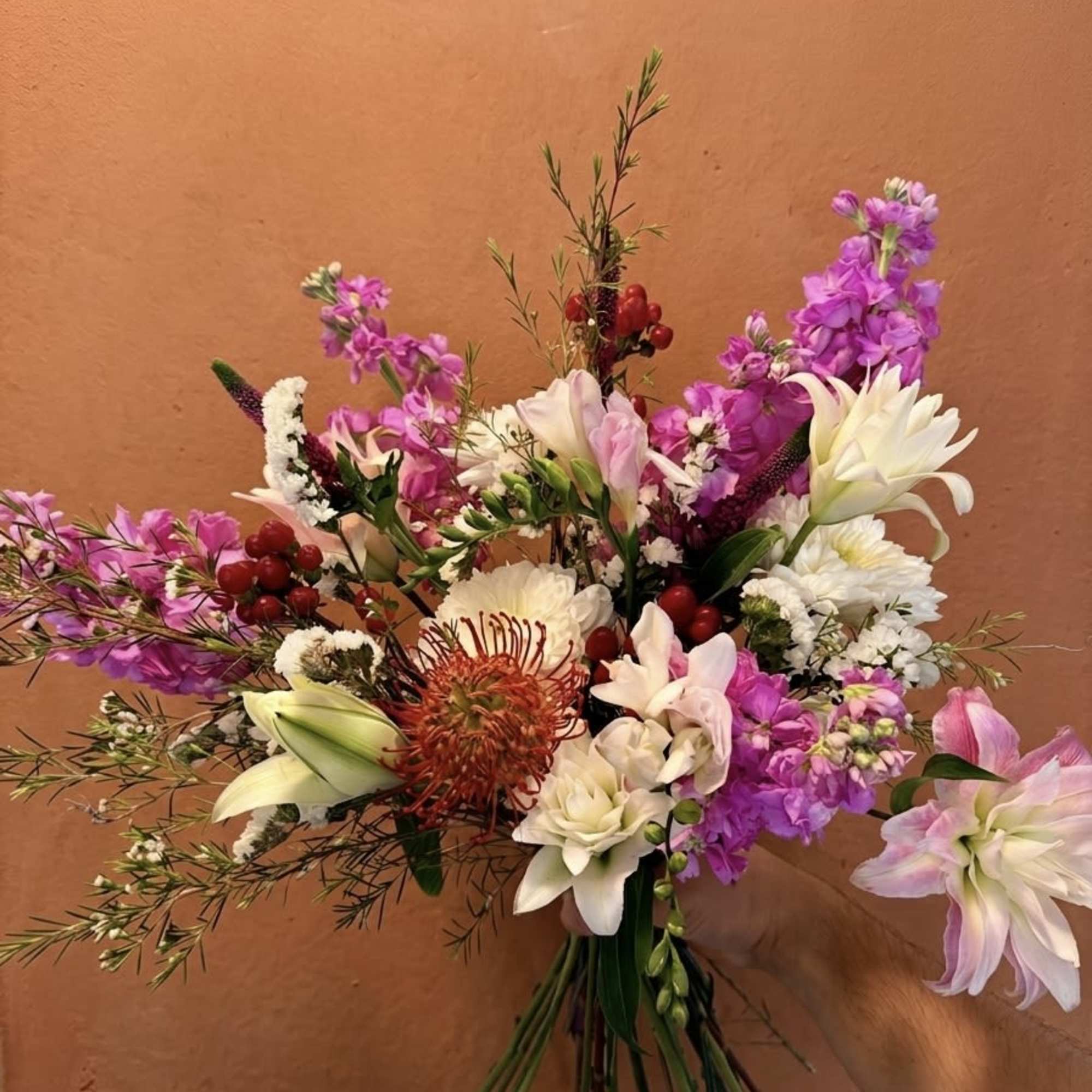 Centered around the architectural brilliance of the Pincushion Protea, The Crown Jewel, photo 4 of 5