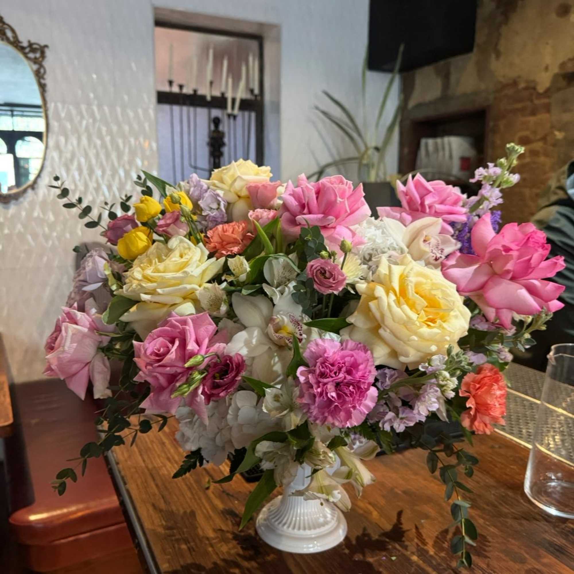 Beautiful mix of colorful florals in urn. Perfect as a gift or, photo 2 of 2