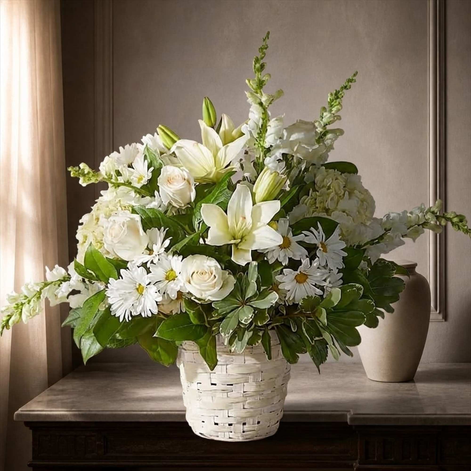 Our funeral basket arrangement is a beautiful tribute, crafted with love and