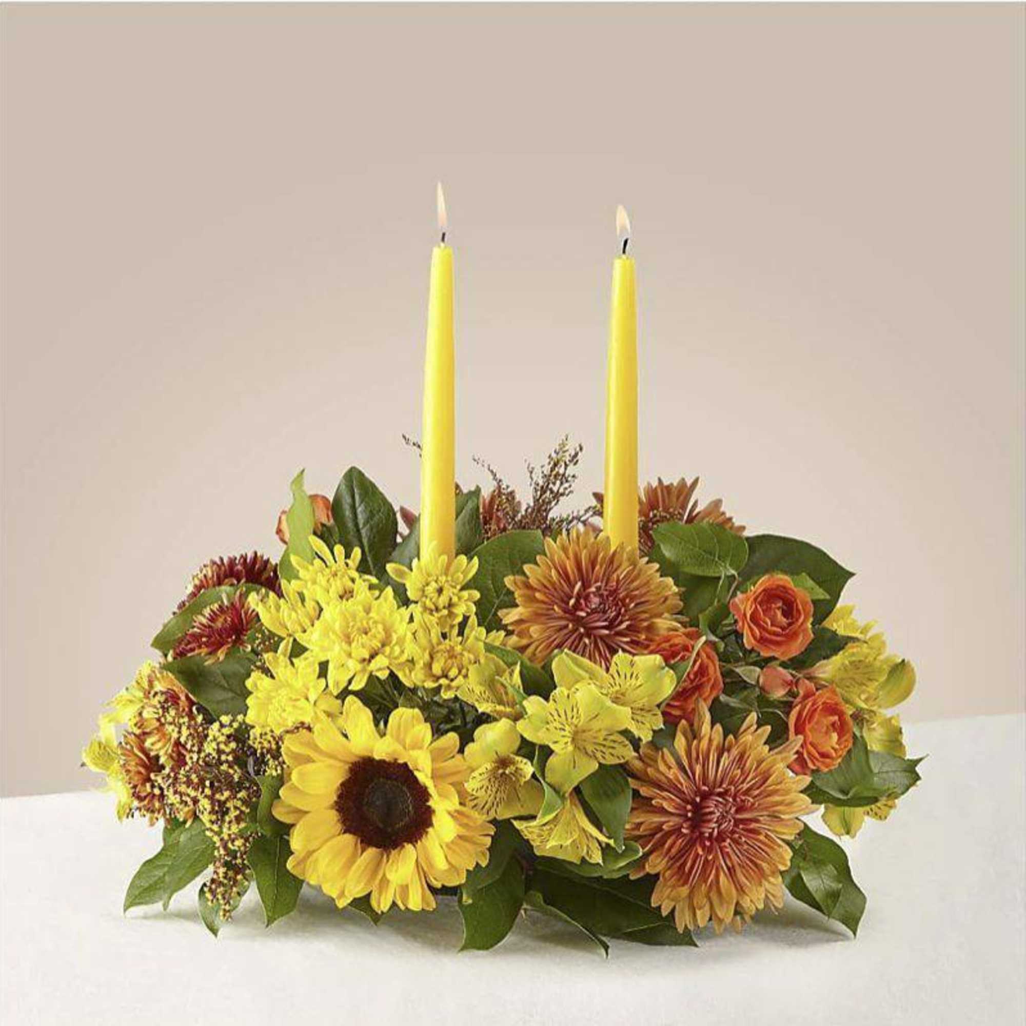 Set the table with the welcoming Gather 'Round centerpiece and toast to