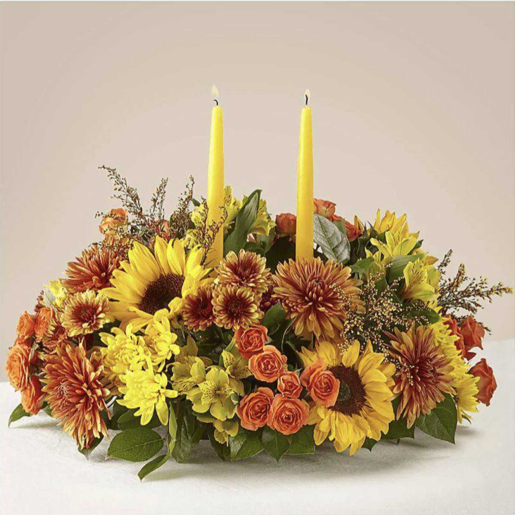 Set the table with the welcoming Gather 'Round centerpiece and toast to