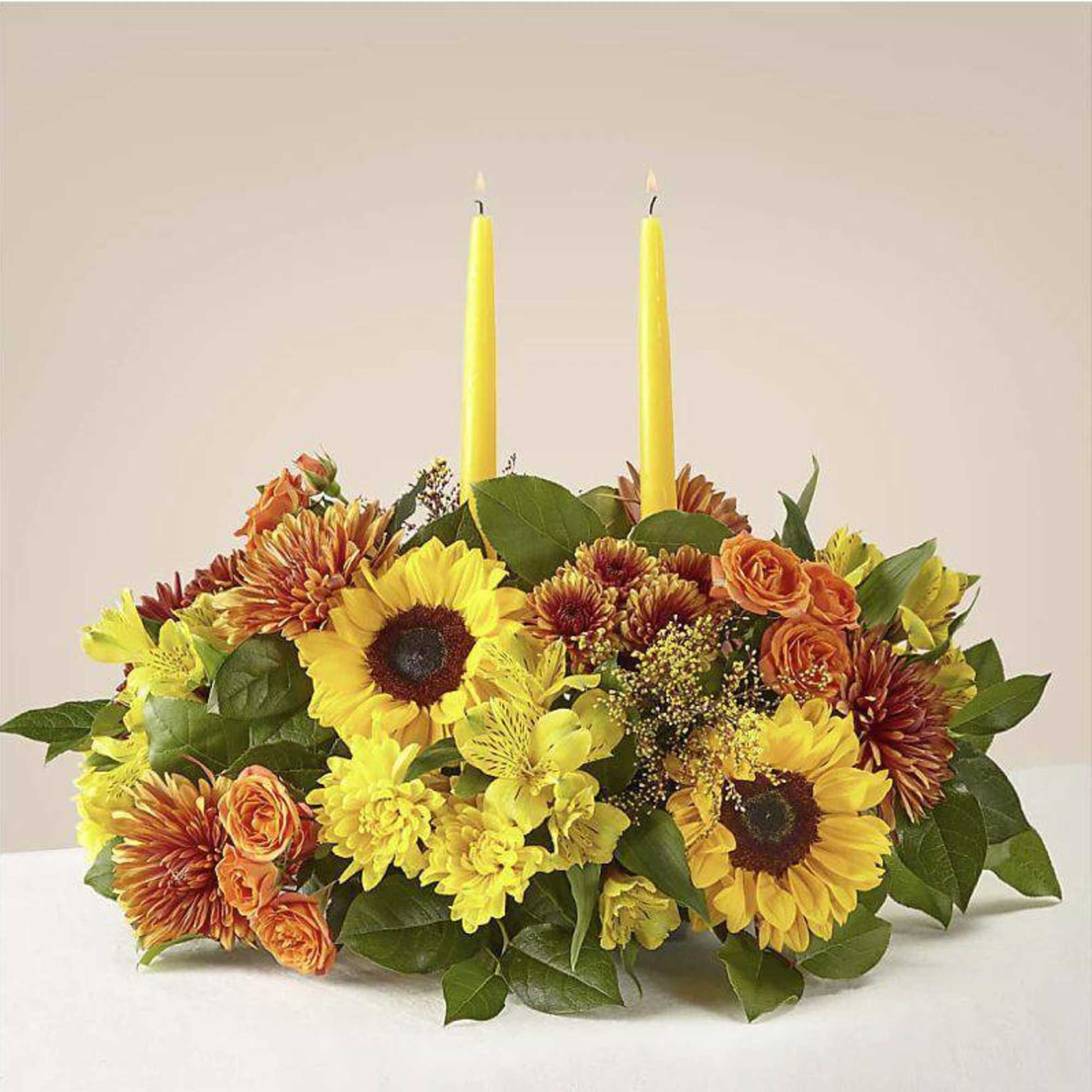 Set the table with the welcoming Gather 'Round centerpiece and toast to