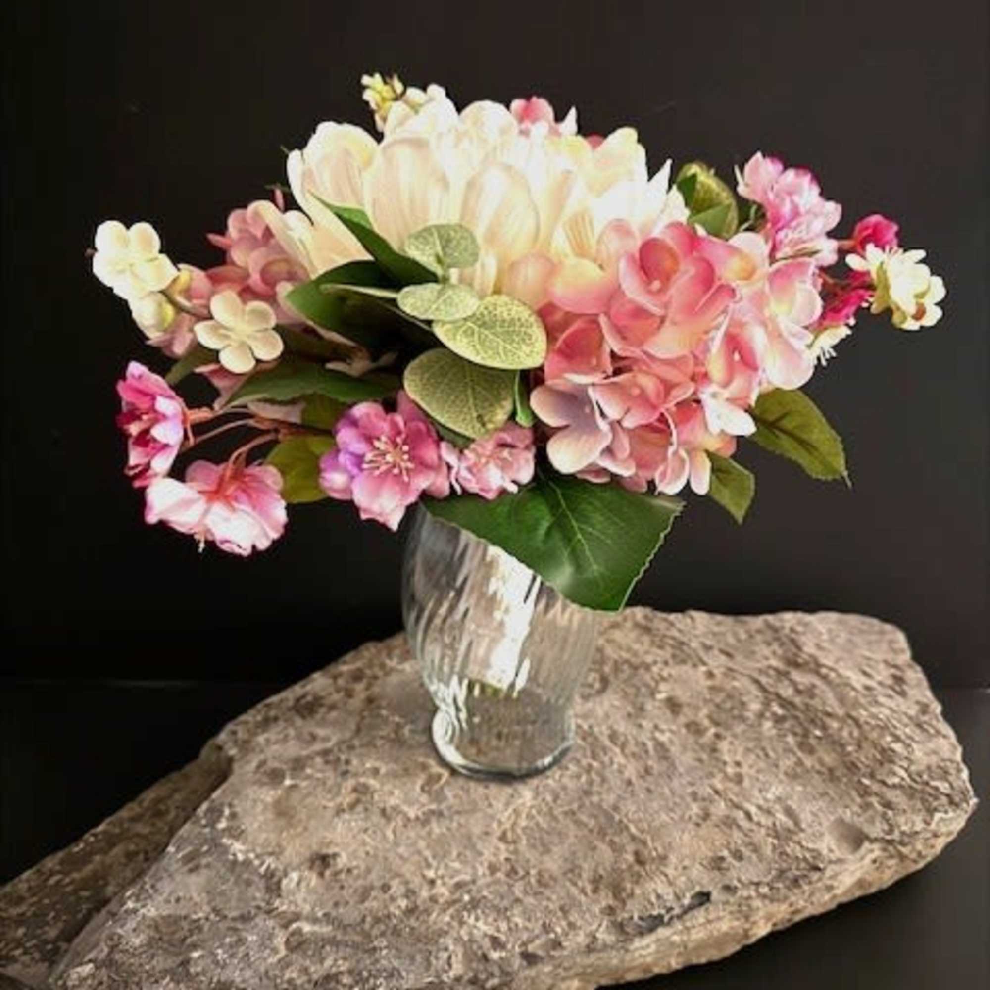 A large ivory peony-style bloom anchors this silk wedding bouquet, its smooth, photo 2 of 3