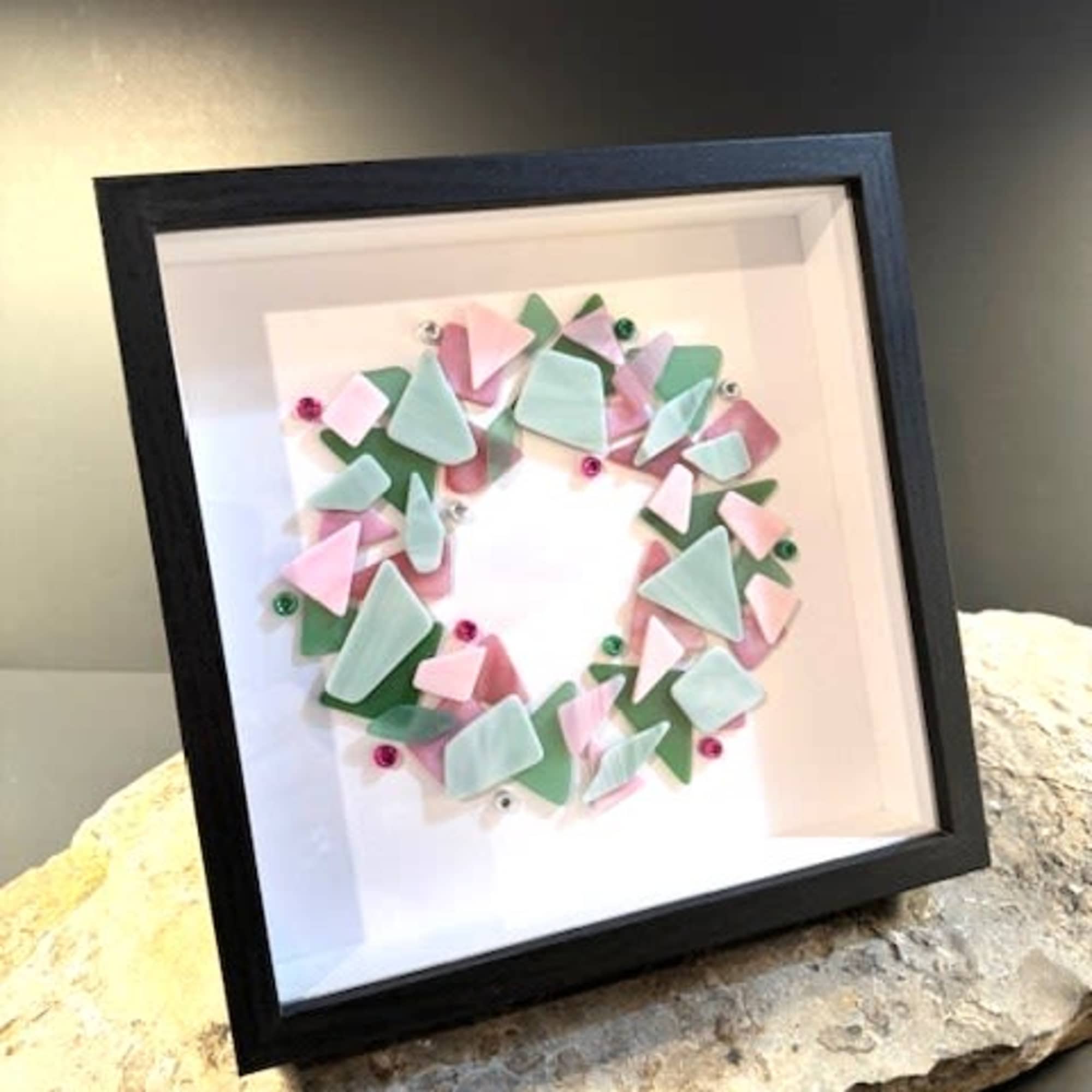 Soft pastel pink and mint-green glass pieces curve into a delicate wreath, photo 2 of 2