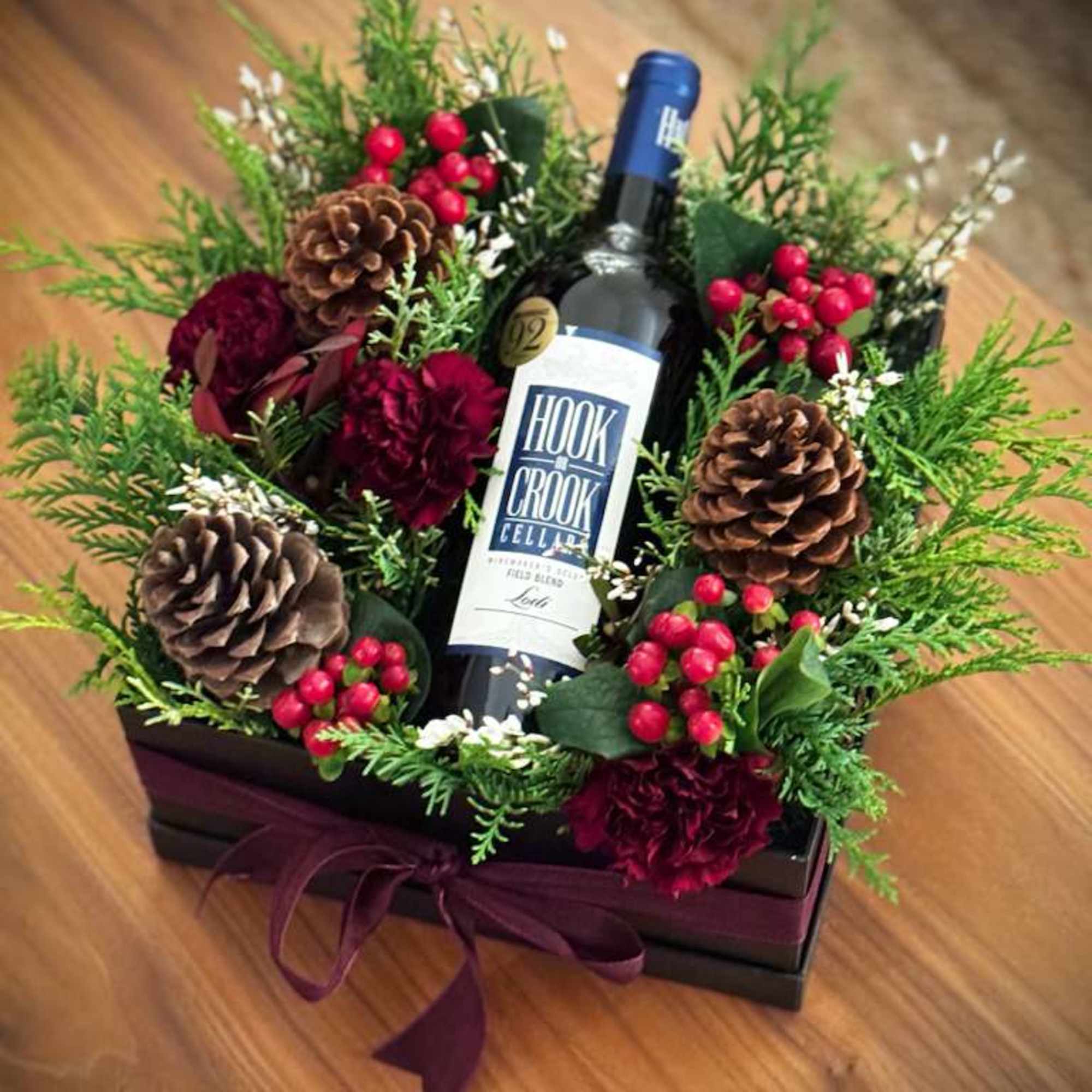 Our Holiday Wine Box Floral Arrangement is a limited-edition design created to, photo 2 of 3